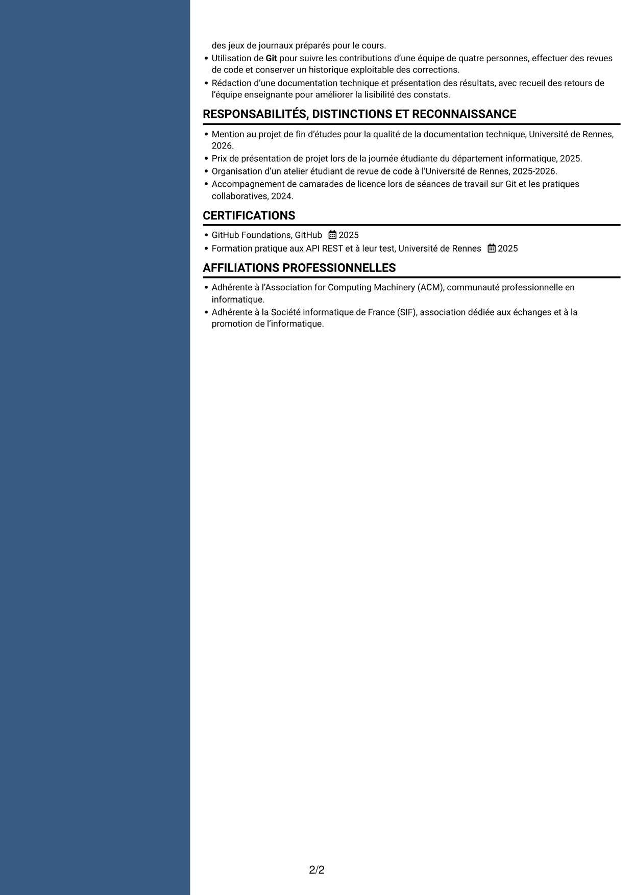 CV Signature (format à colonne latérale colorée avec grande photo) : Ingénieur IA et Agents, page 2