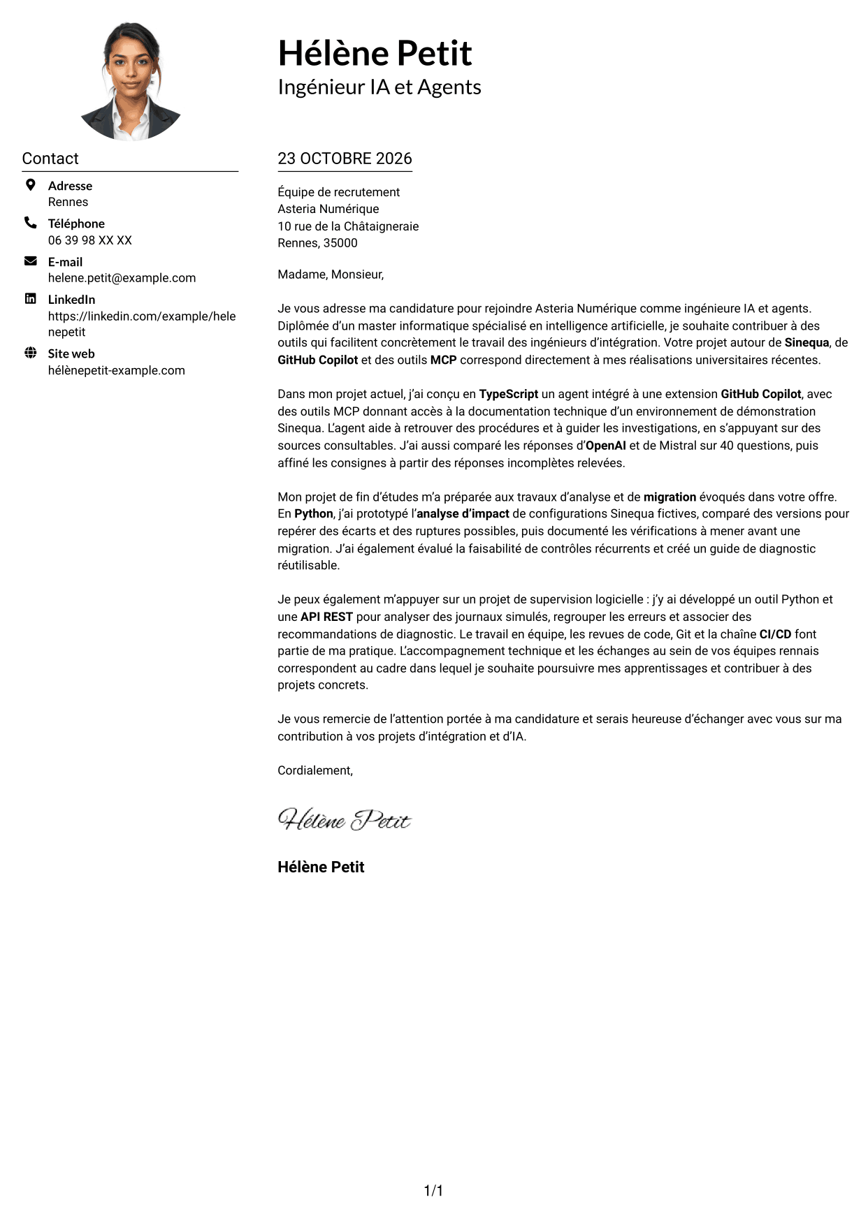 Exemple de lettre de motivation — page 1