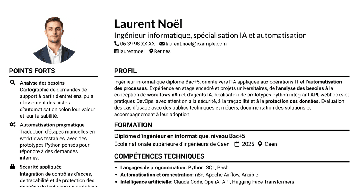 7 modèles de CV pour Ingénieur IA et automatisation, avec exemples
