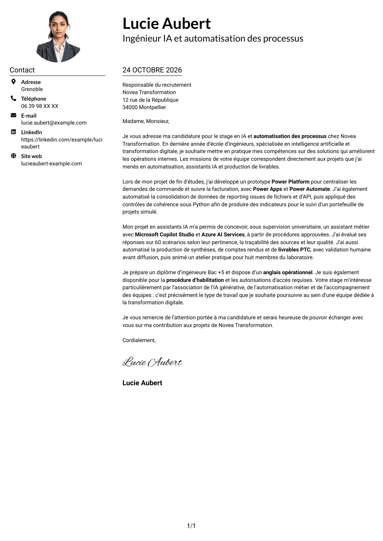 Exemple de lettre de motivation — page 1