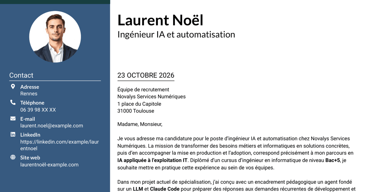 7 modèles de lettre de motivation pour Ingénieur IA et automatisation, avec exemples