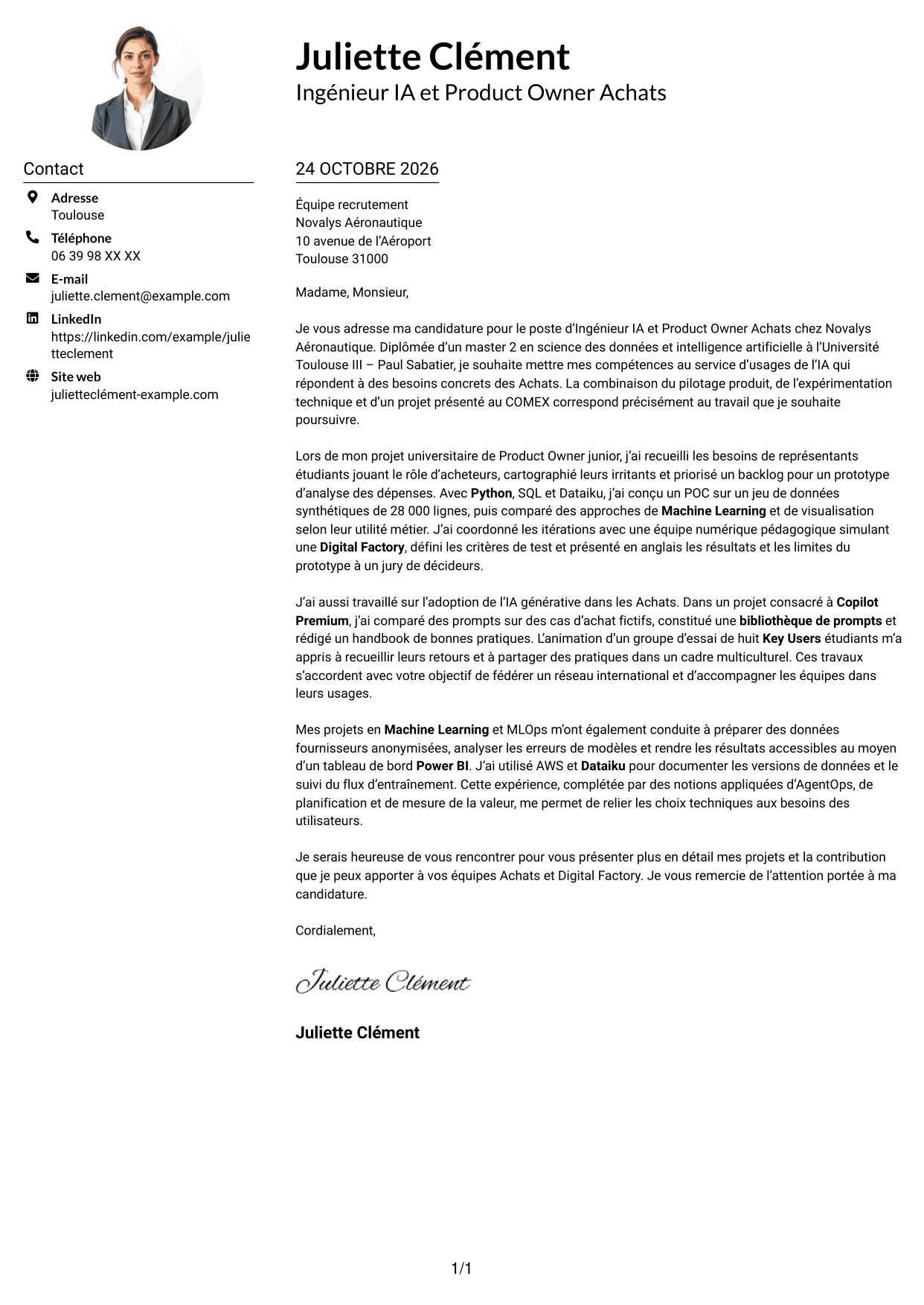 Exemple de lettre de motivation — page 1