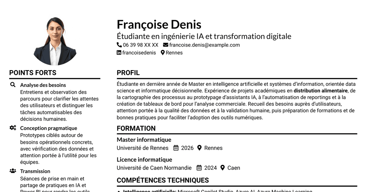 7 modèles de CV pour Ingénieur IA et transformation digitale, avec exemples