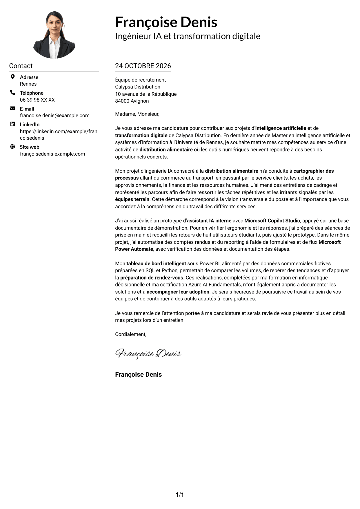Exemple de lettre de motivation — page 1