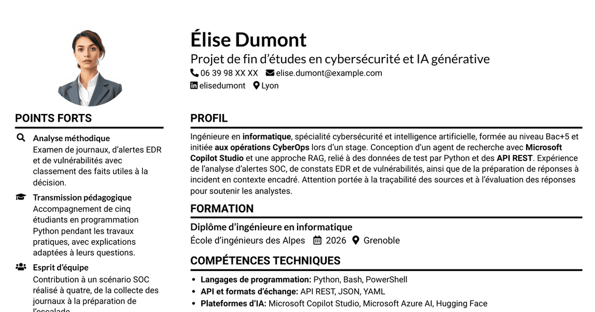 7 modèles de CV pour Ingénieur IA générative et cybersécurité opérationnelle, avec exemples