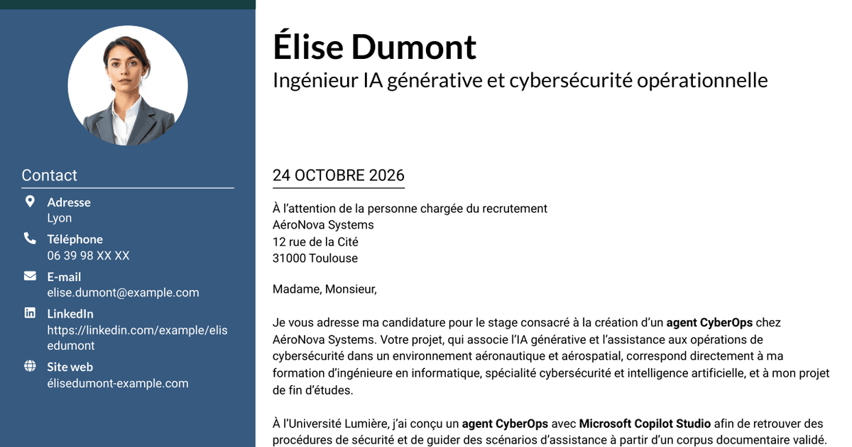 7 modèles de lettre de motivation pour Ingénieur IA générative et cybersécurité opérationnelle, avec exemples