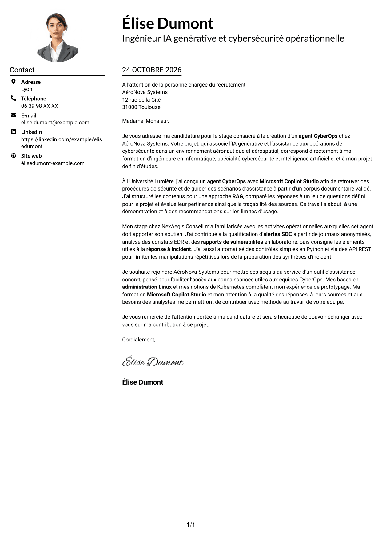Exemple de lettre de motivation — page 1