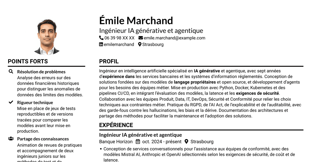 7 modèles de CV pour Ingénieur IA - IA générative et agentique, avec exemples