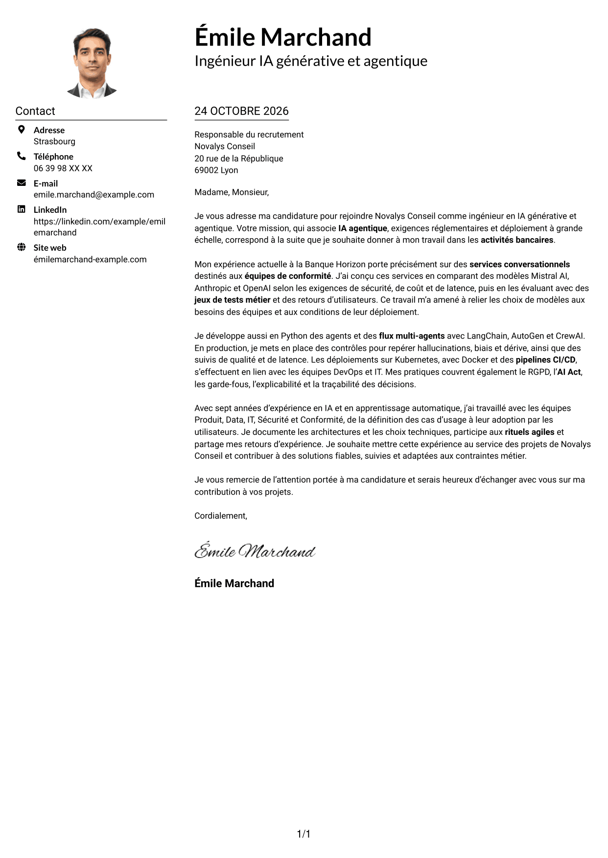 Exemple de lettre de motivation — page 1