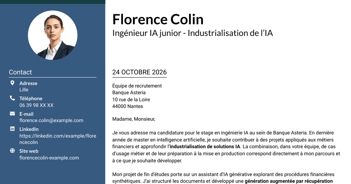 7 modèles de lettre de motivation pour Ingénieur IA junior - Industrialisation de l’IA, avec exemples