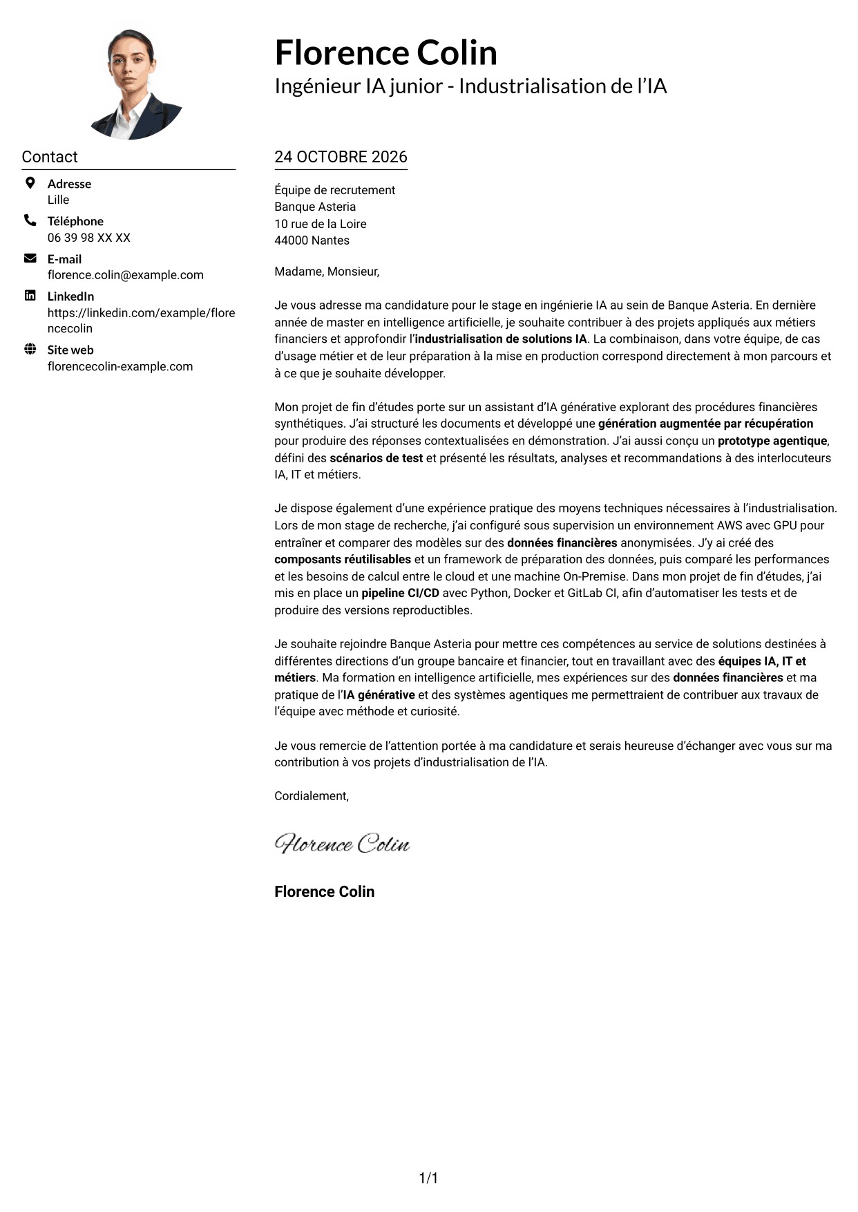 Exemple de lettre de motivation — page 1