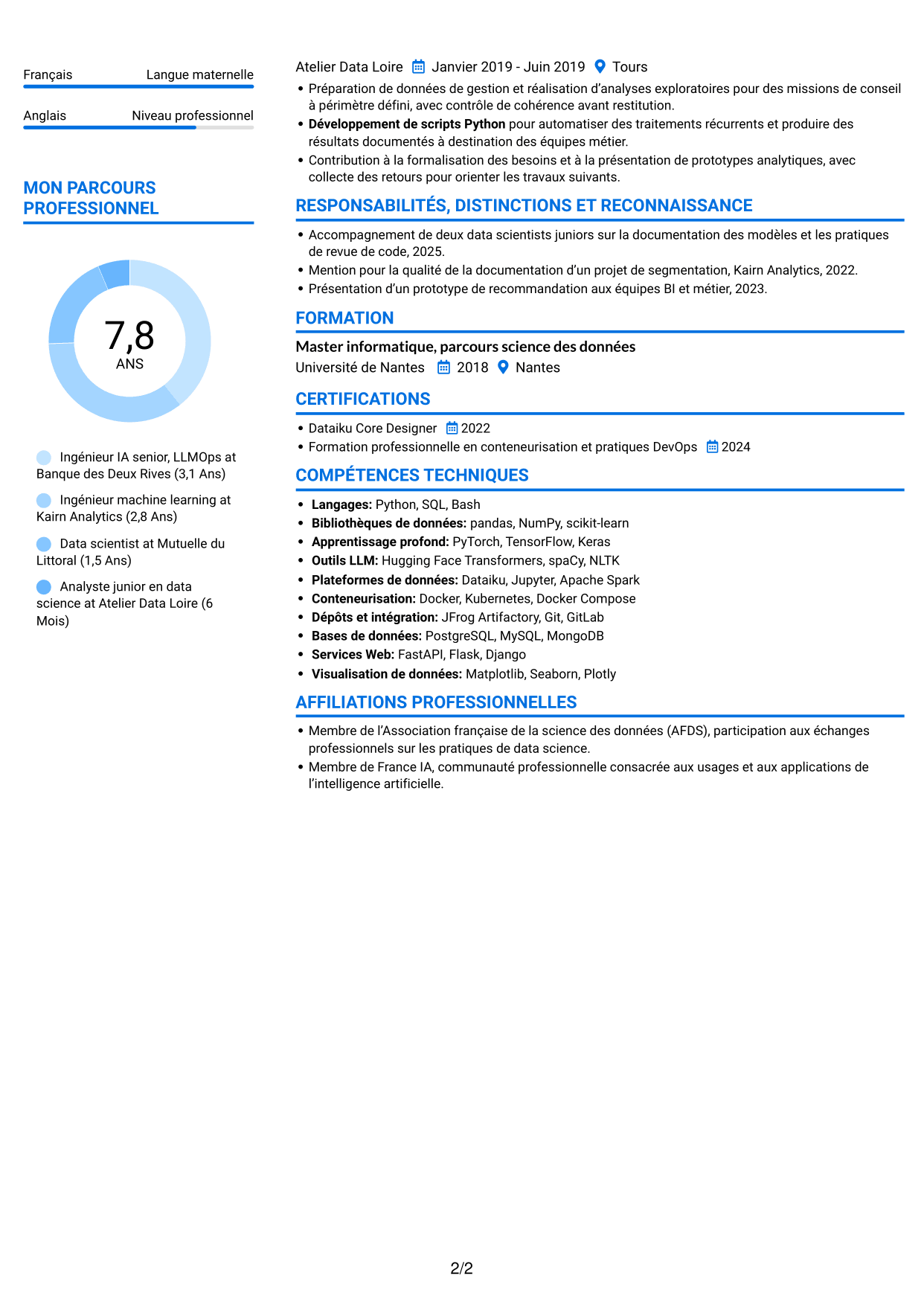 CV Audacieux (format à deux colonnes avec accents colorés et photo) : Ingénieur IA - LLMOps, page 2