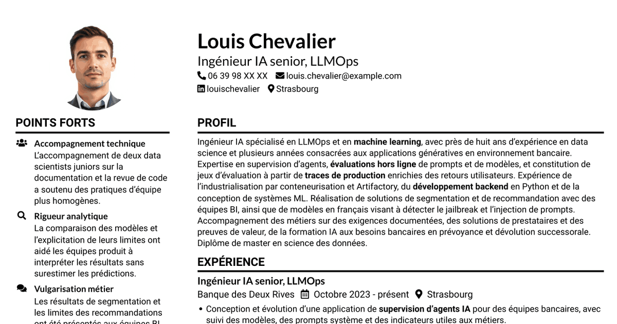 7 modèles de CV pour Ingénieur IA - LLMOps, avec exemples