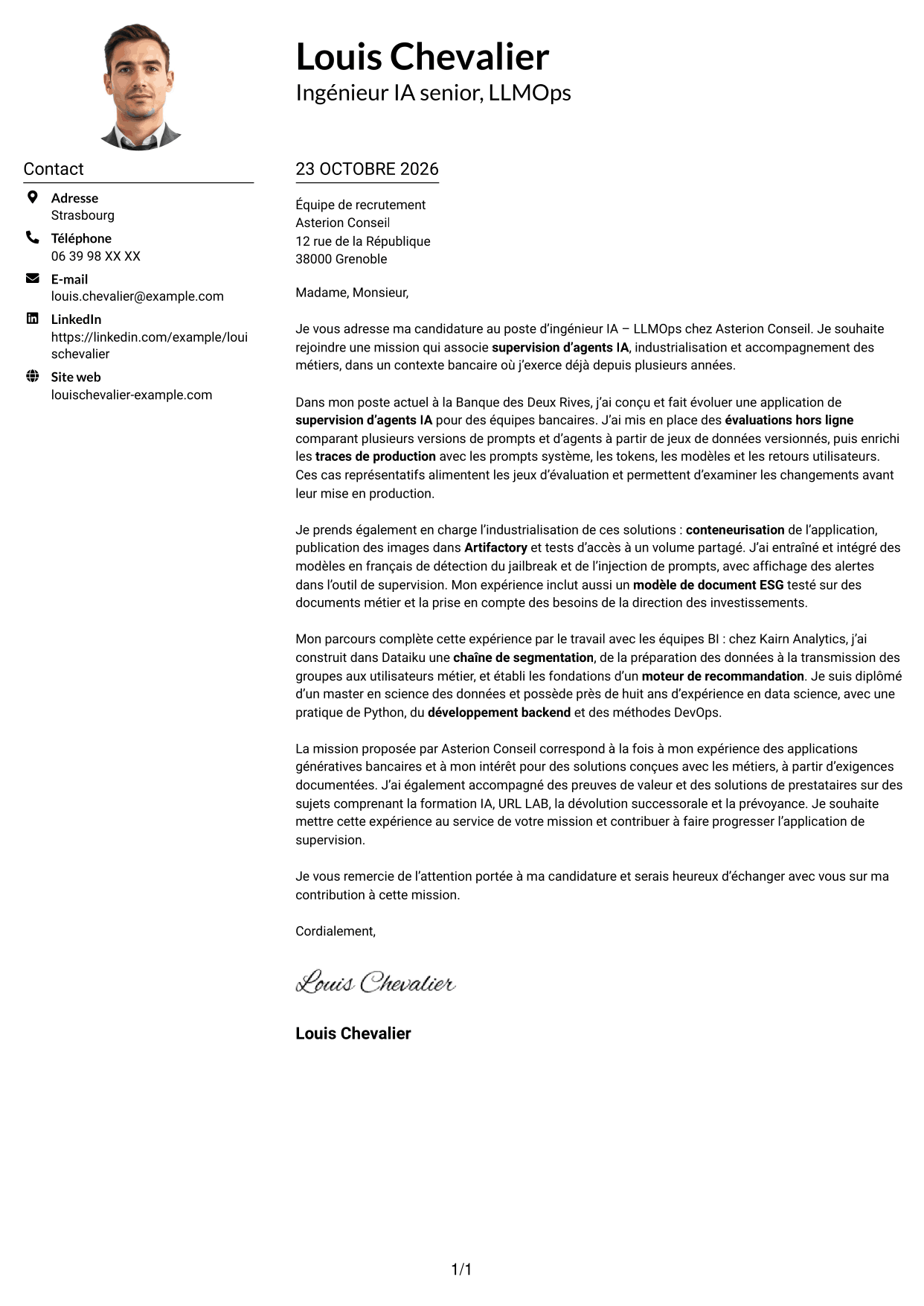 Exemple de lettre de motivation — page 1