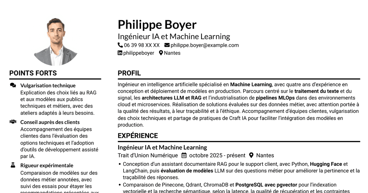 7 modèles de CV pour Ingénieur IA - Machine Learning, avec exemples