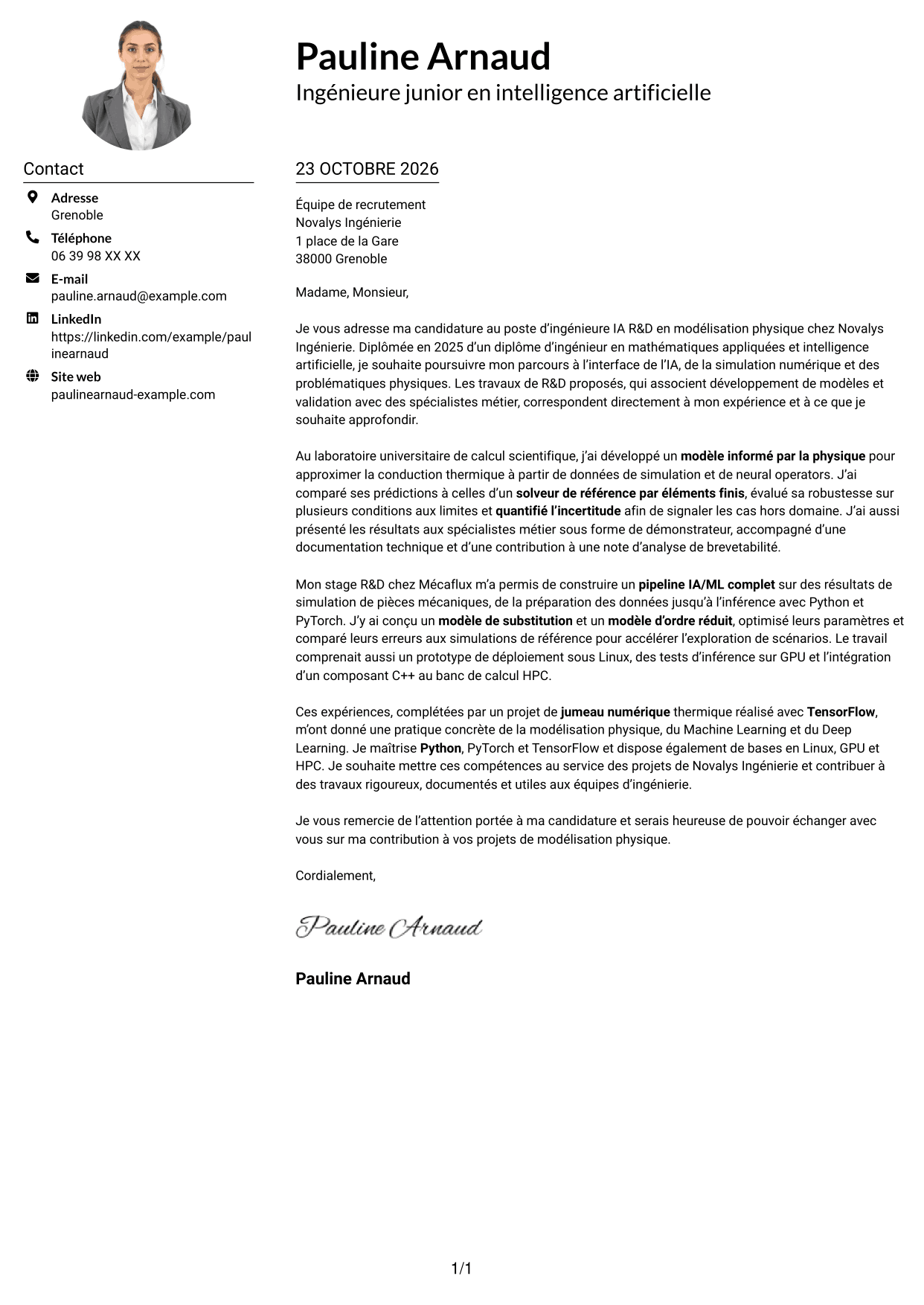 Exemple de lettre de motivation — page 1