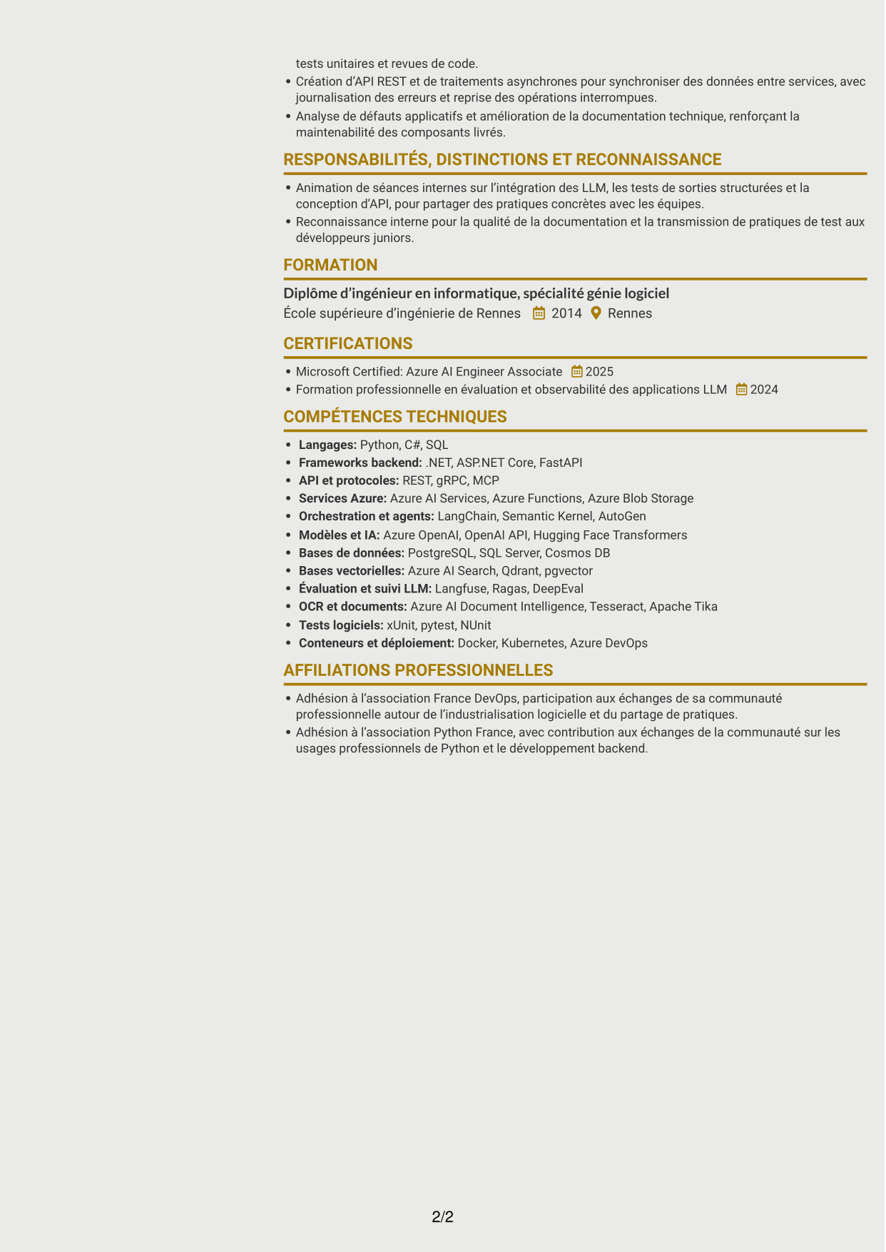 CV Dynamique (format à deux colonnes avec icônes) : Ingénieur IA - RAG et agents, page 2