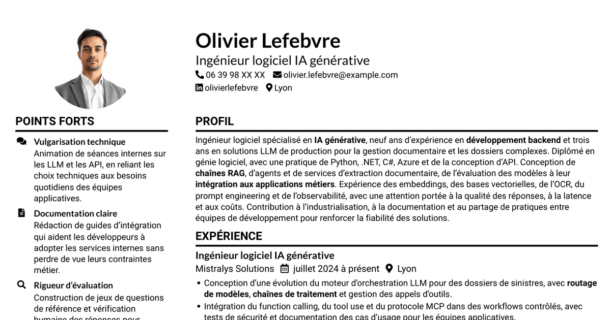 7 modèles de CV pour Ingénieur IA - RAG et agents, avec exemples