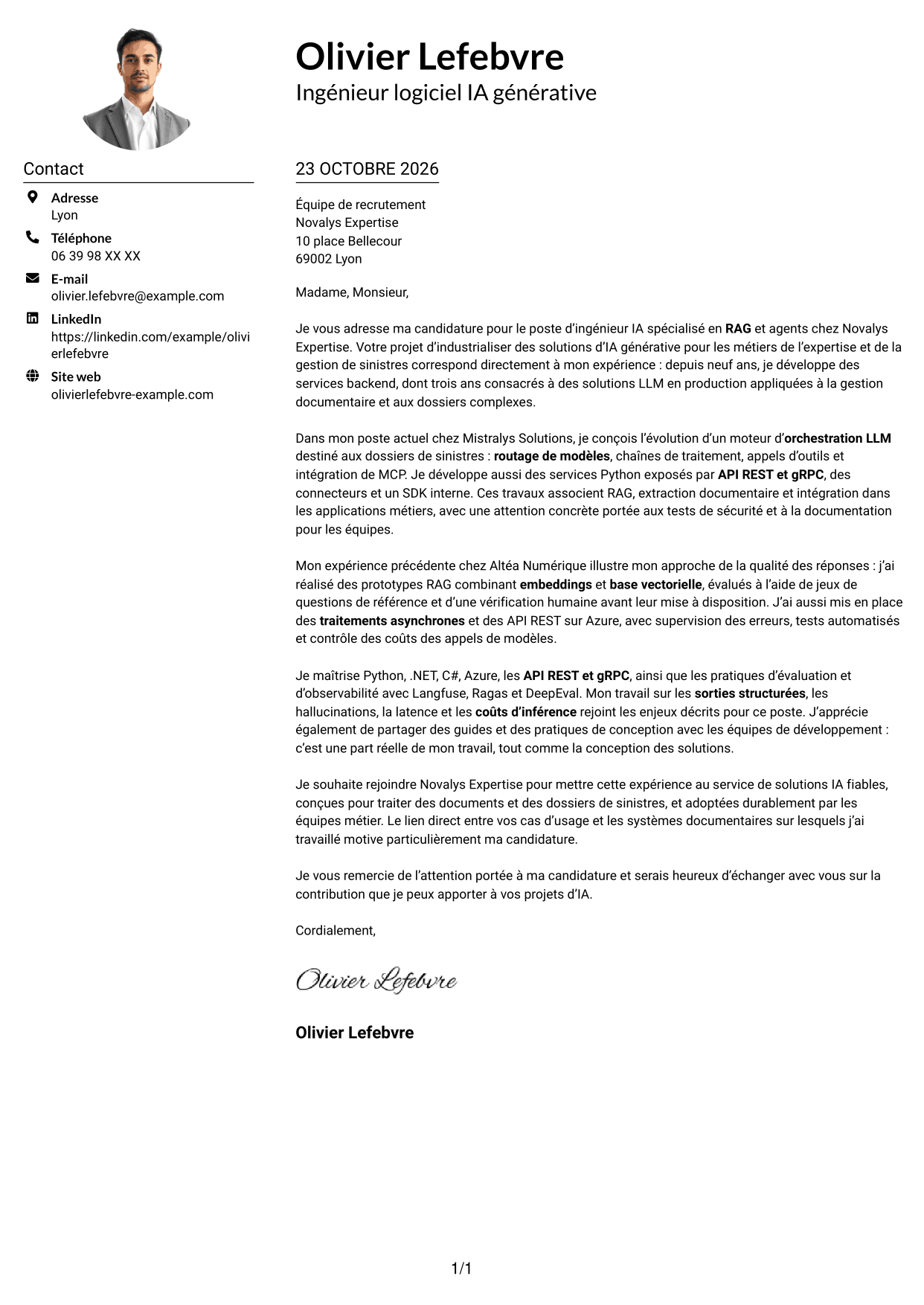 Exemple de lettre de motivation — page 1
