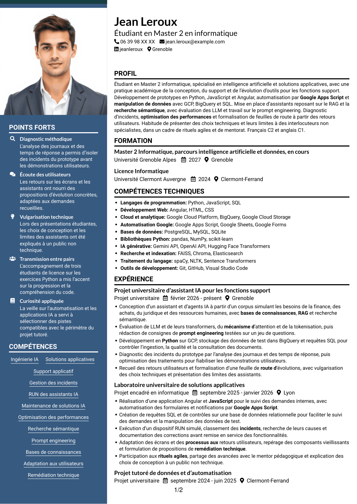 CV Signature (format à colonne latérale colorée avec grande photo) : Ingénieur IA - Solutions applicatives, page 1