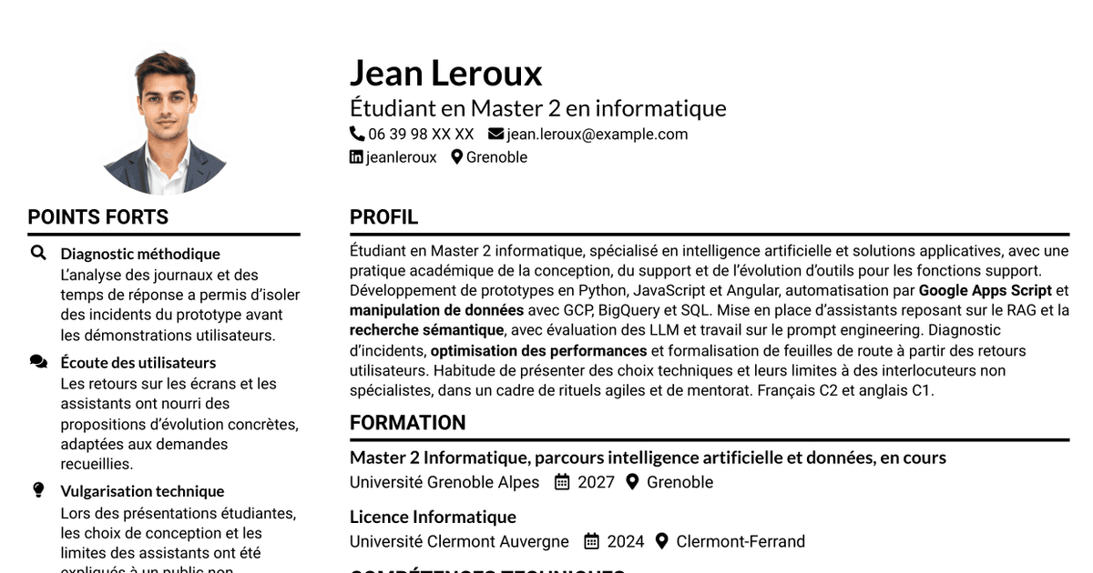 7 modèles de CV pour Ingénieur IA - Solutions applicatives, avec exemples