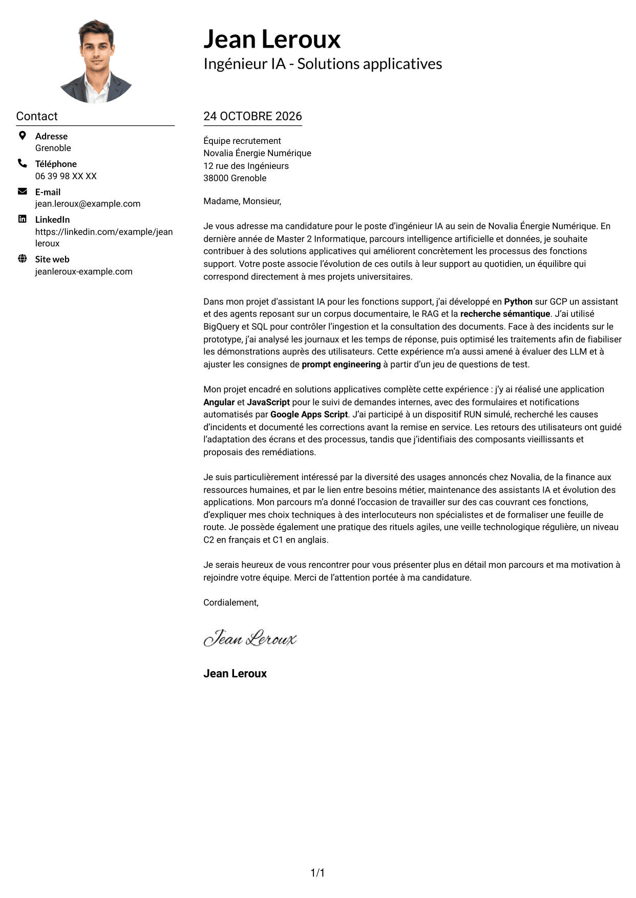 Exemple de lettre de motivation — page 1