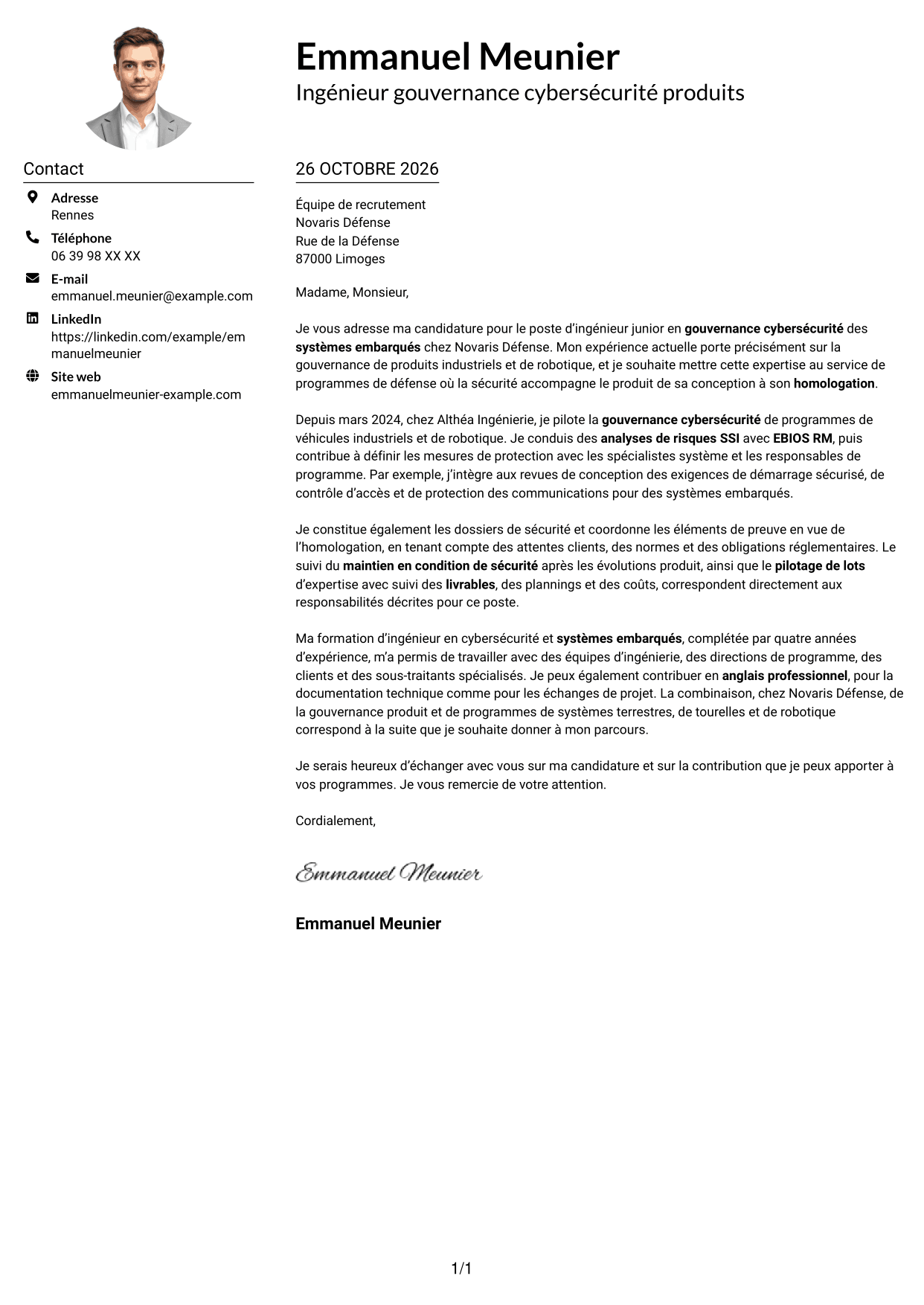 Exemple de lettre de motivation — page 1