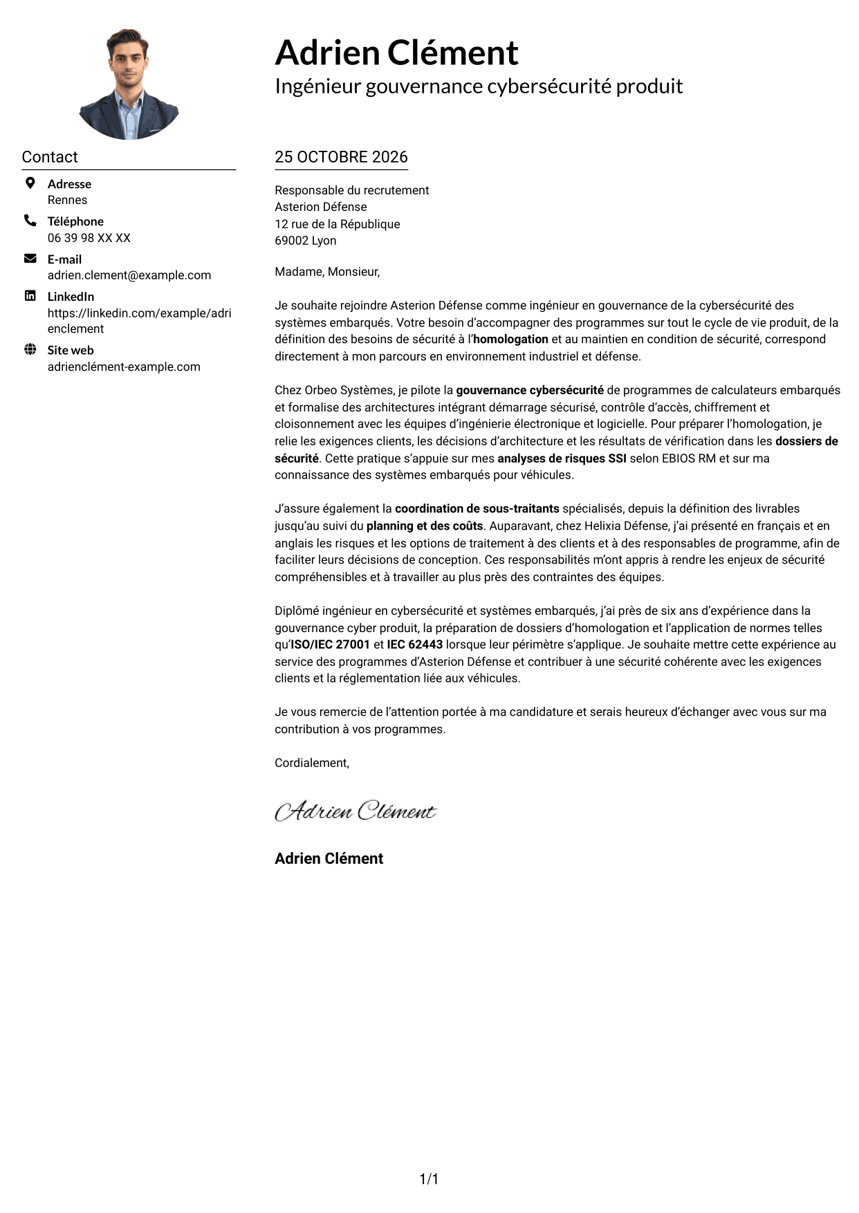 Exemple de lettre de motivation — page 1