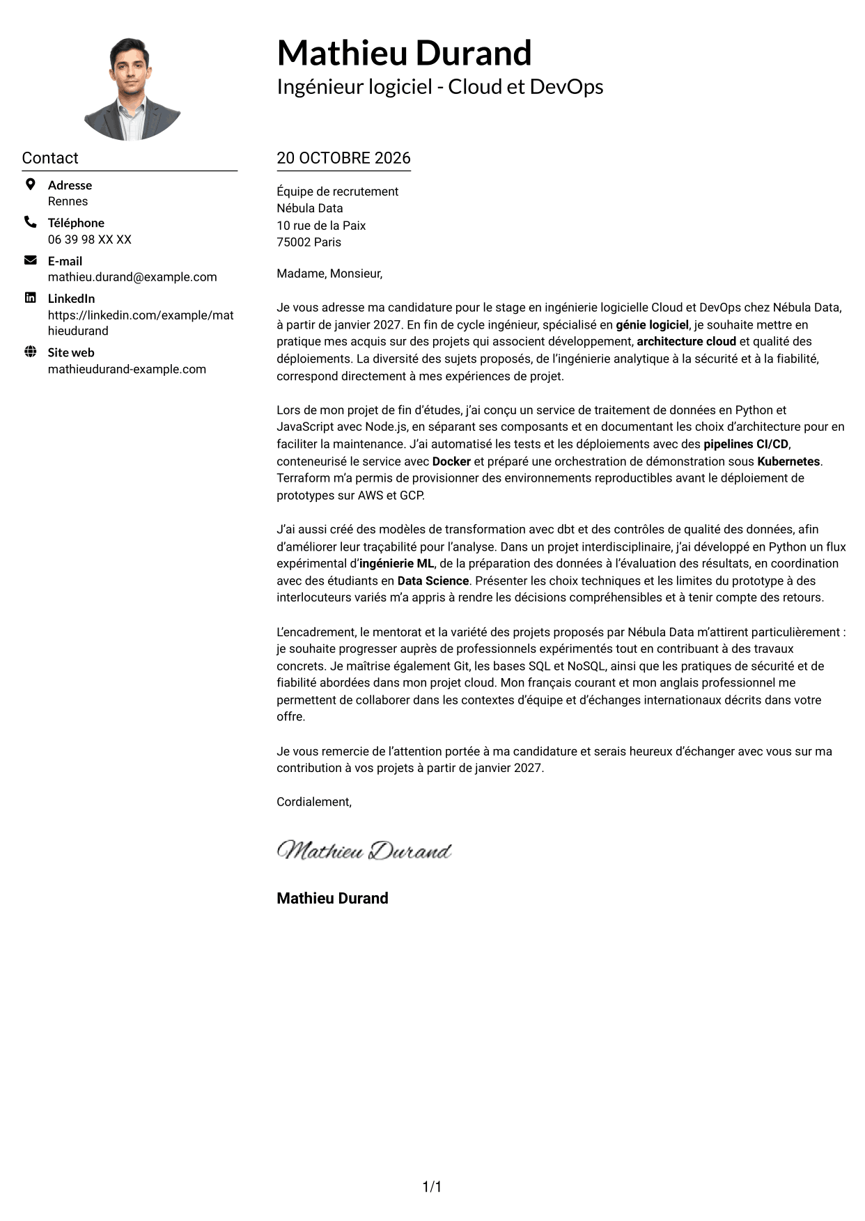 Exemple de lettre de motivation — page 1