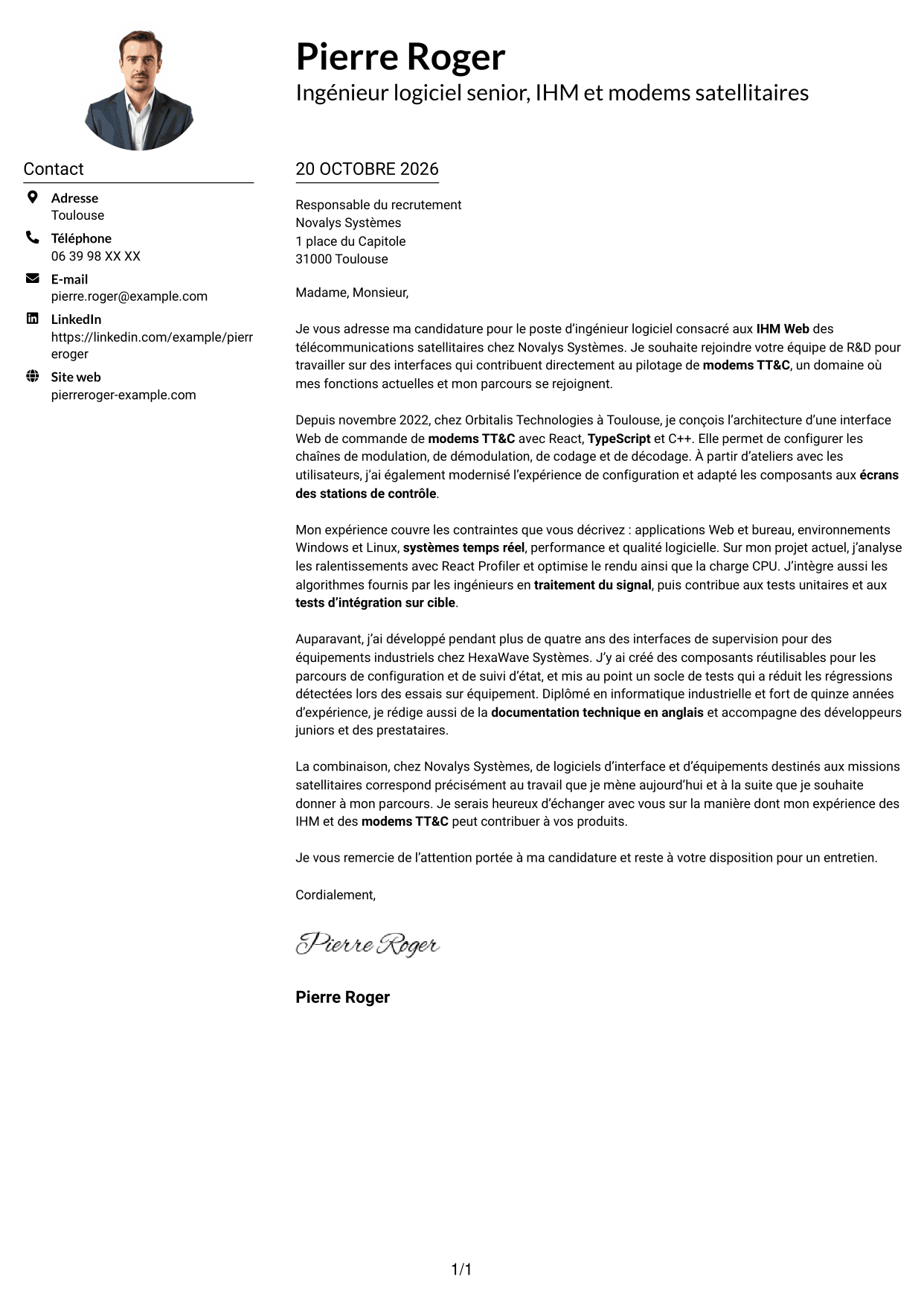 Exemple de lettre de motivation — page 1