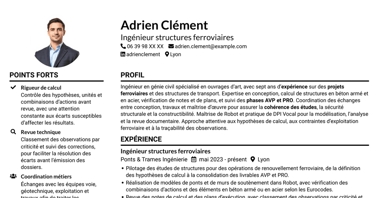 7 modèles de CV pour Ingénieur Ouvrages d’Art - Génie Civil et Structures, avec exemples
