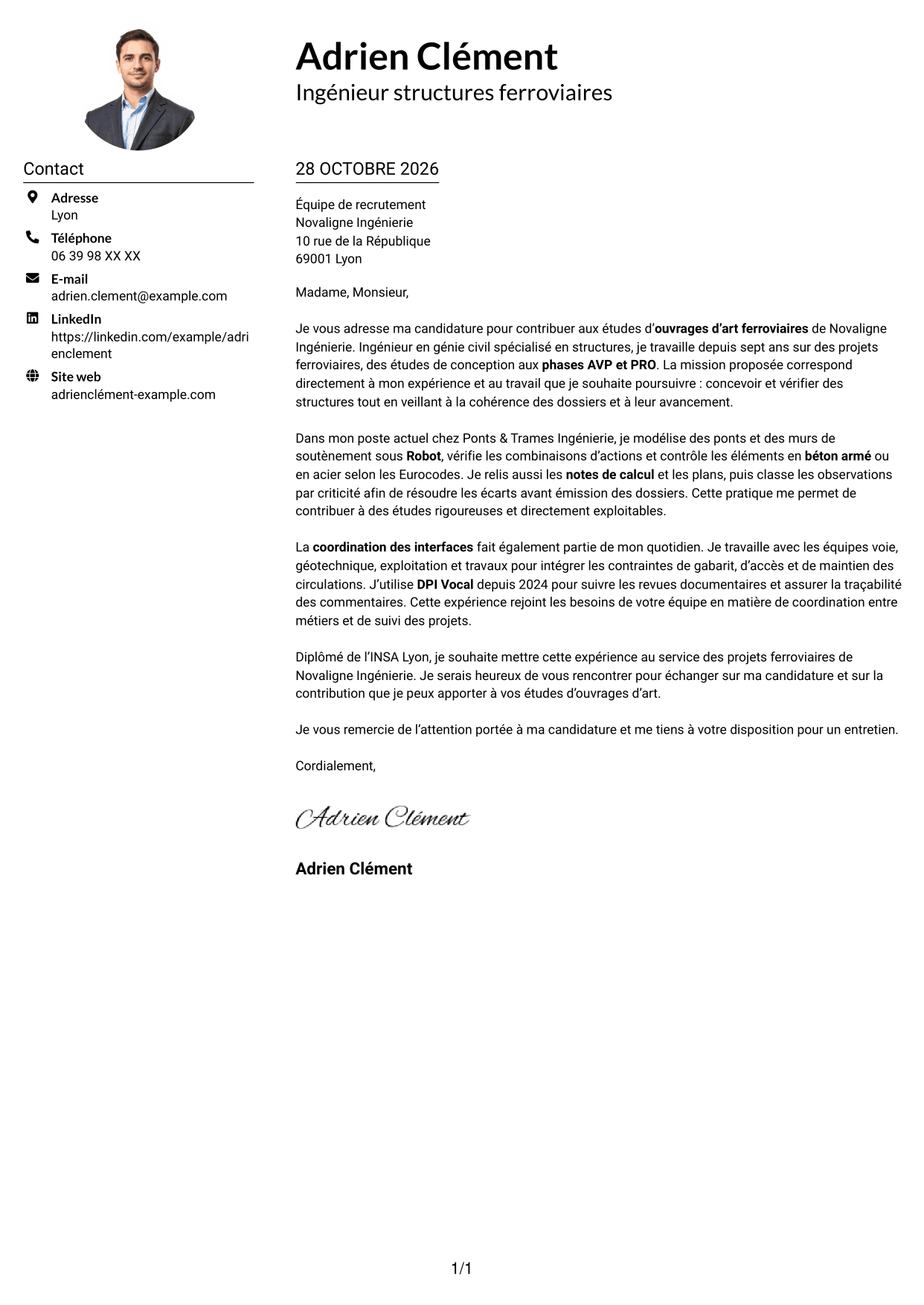 Exemple de lettre de motivation — page 1