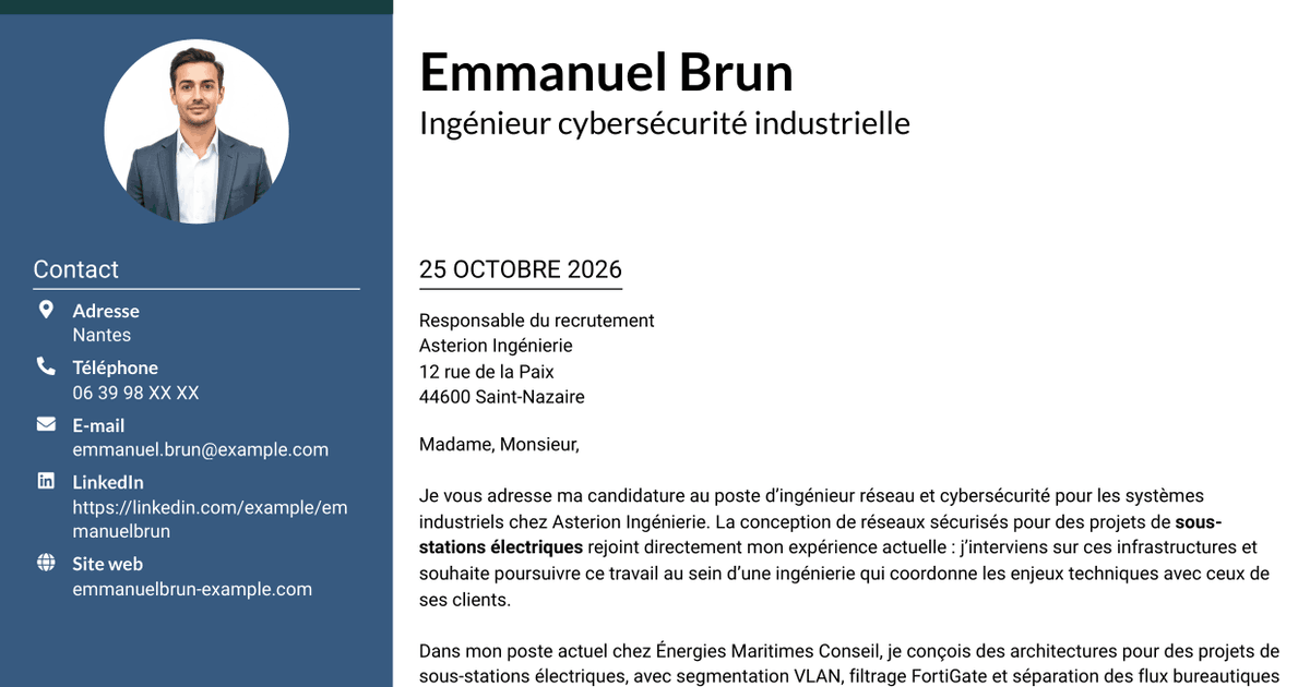 7 modèles de lettre de motivation pour Ingénieur Réseau et Cybersécurité - Systèmes industriels, avec exemples
