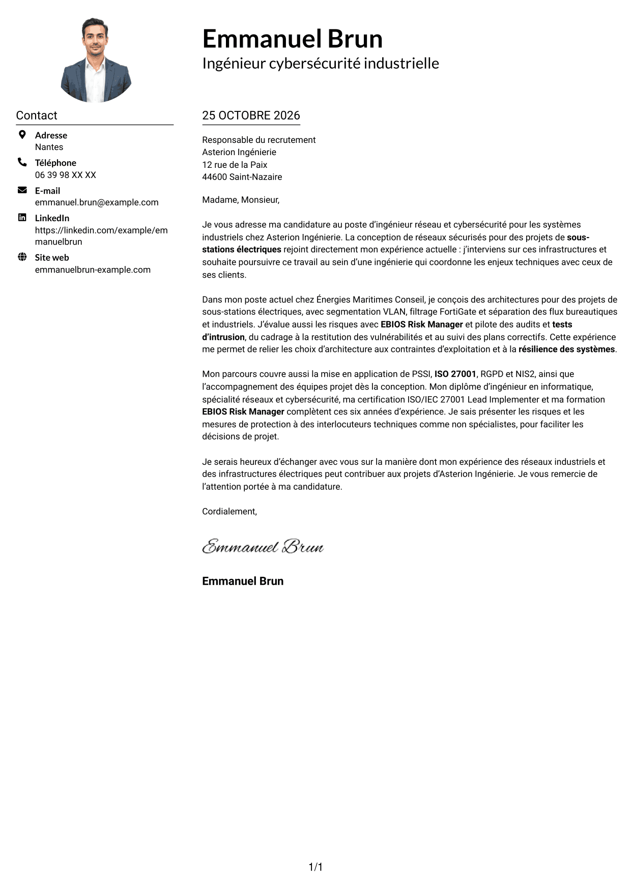 Exemple de lettre de motivation — page 1
