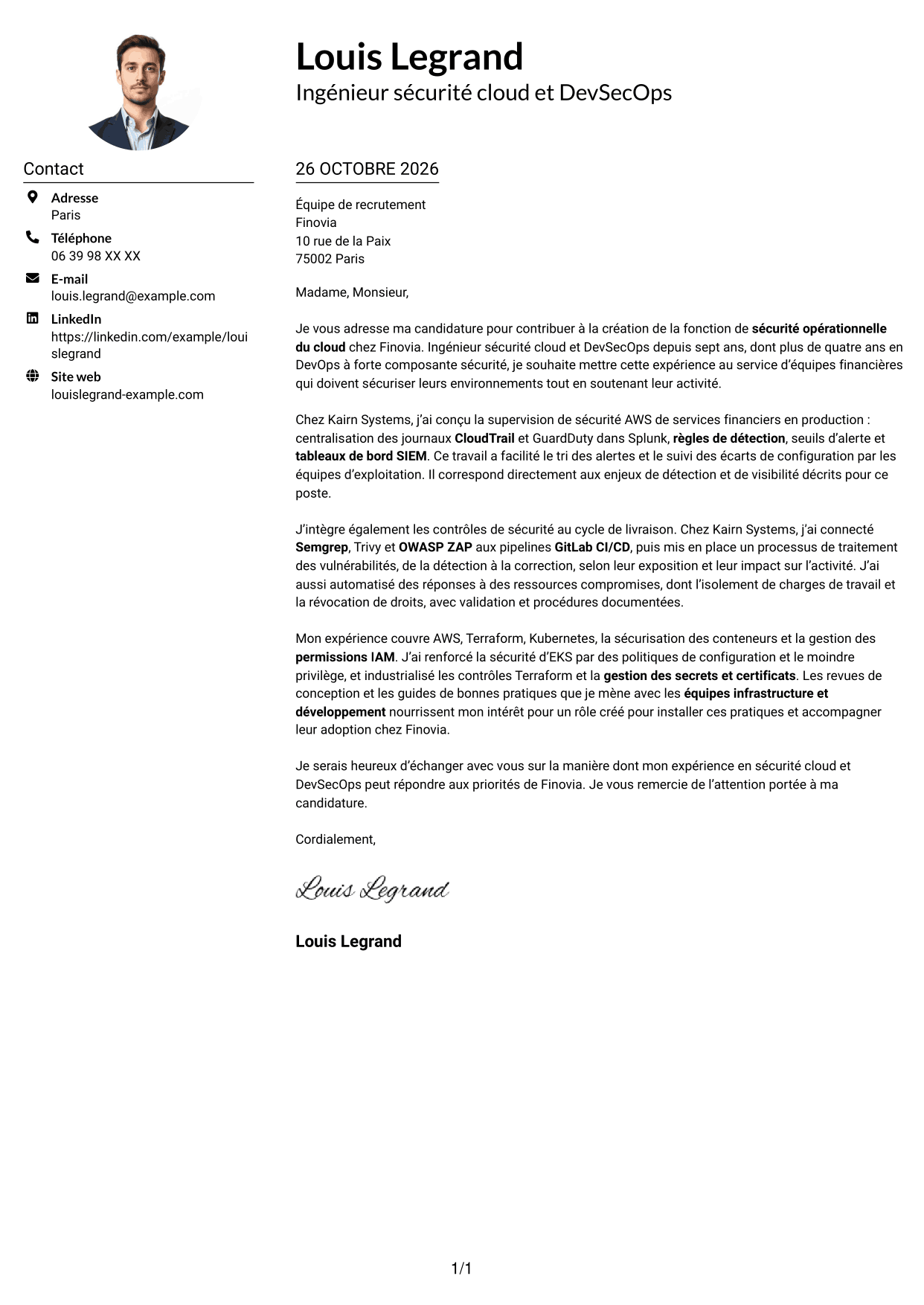 Exemple de lettre de motivation — page 1