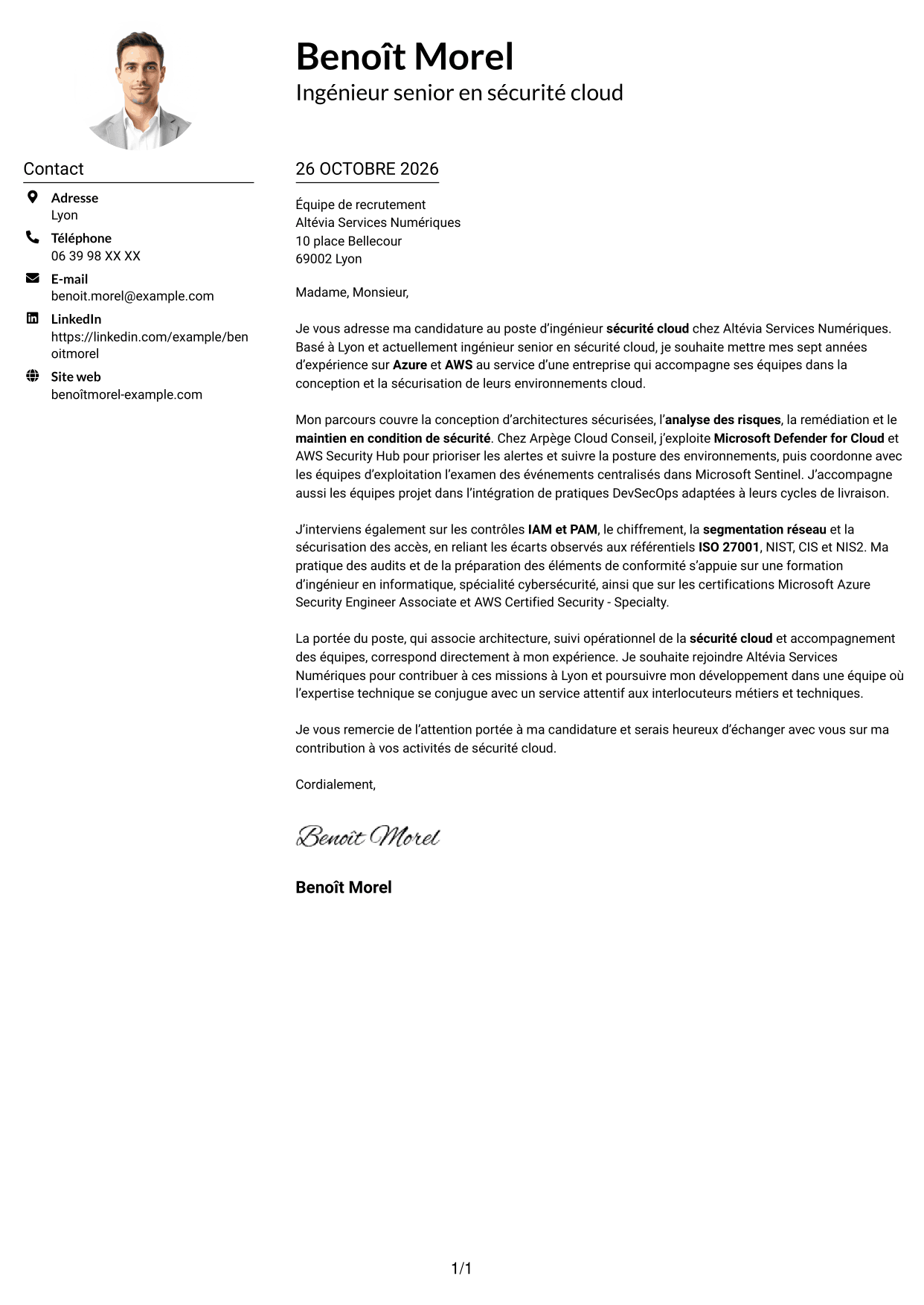 Exemple de lettre de motivation — page 1