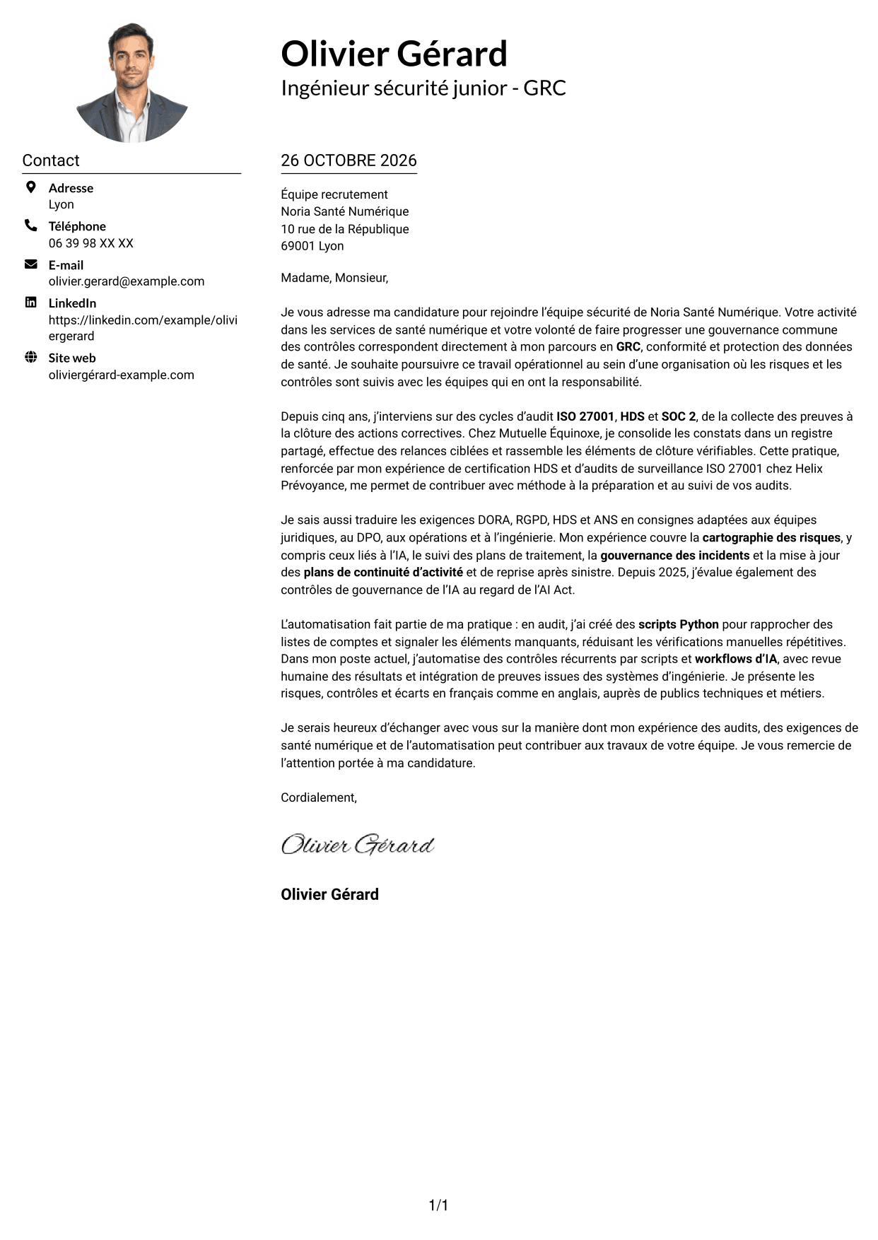 Exemple de lettre de motivation — page 1