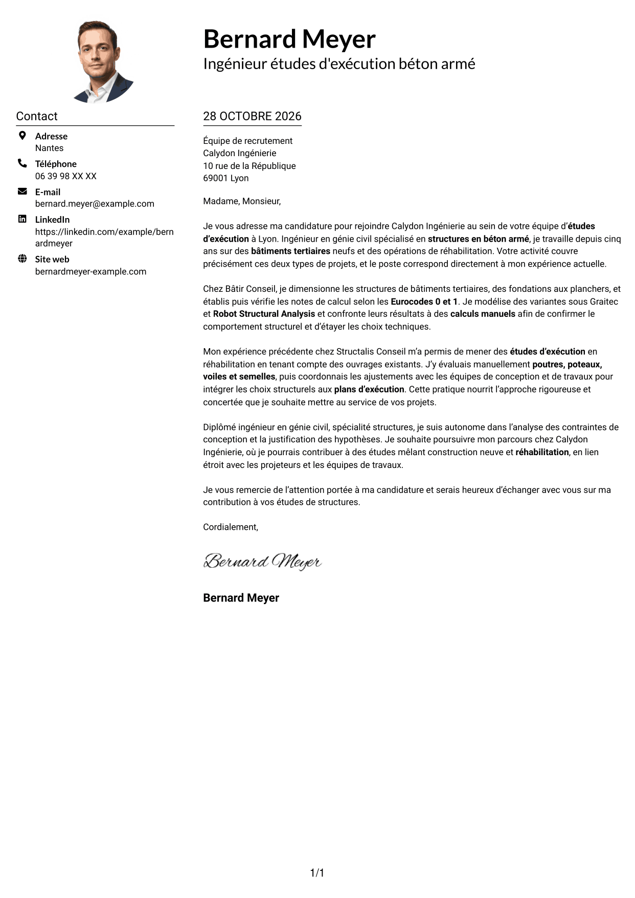 Exemple de lettre de motivation — page 1