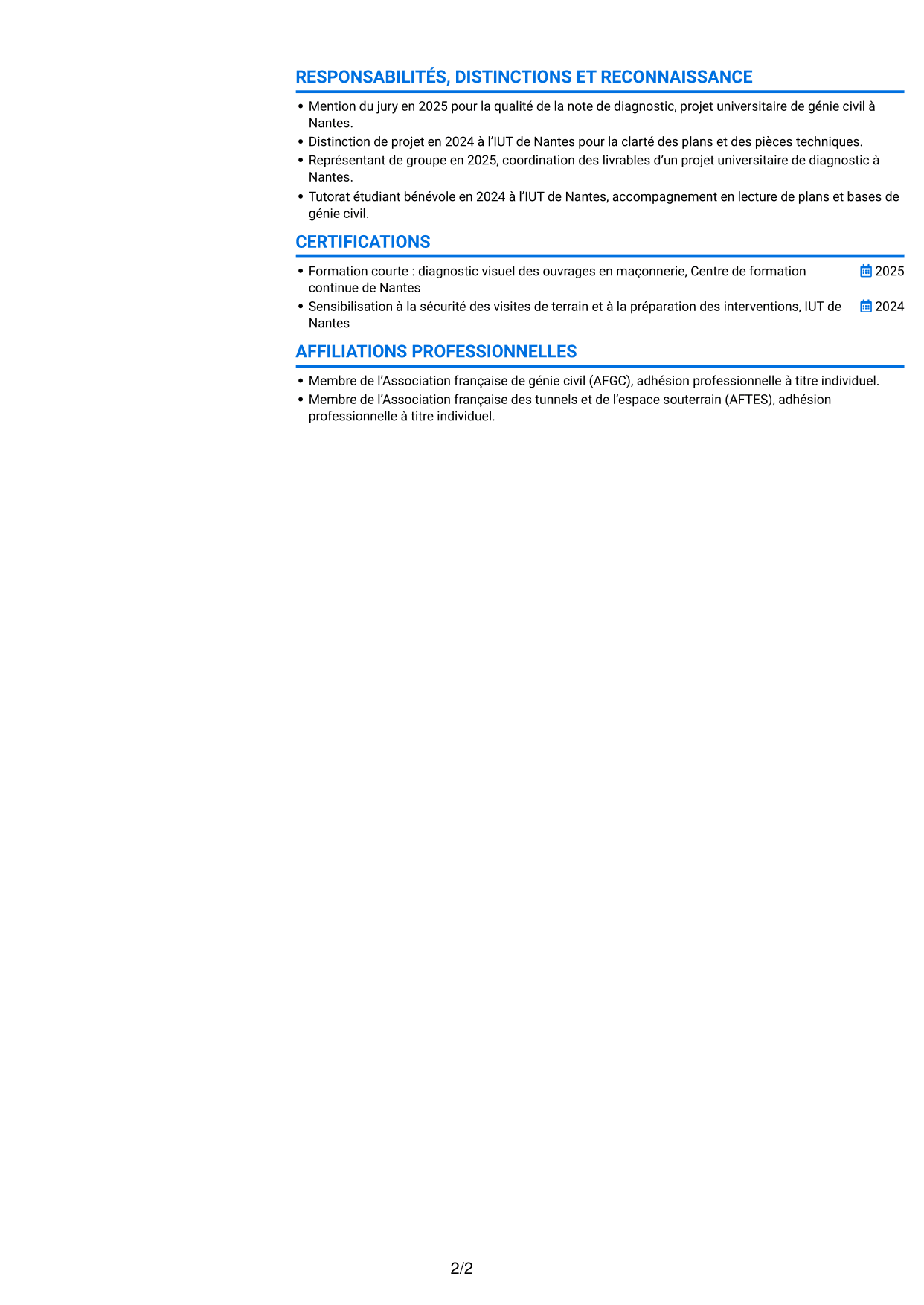 CV Audacieux (format à deux colonnes avec accents colorés et photo) : Ingénieur structure - Ouvrages d’art, page 2