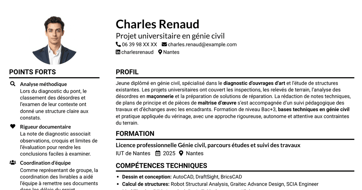 7 modèles de CV pour Ingénieur structure - Ouvrages d’art, avec exemples