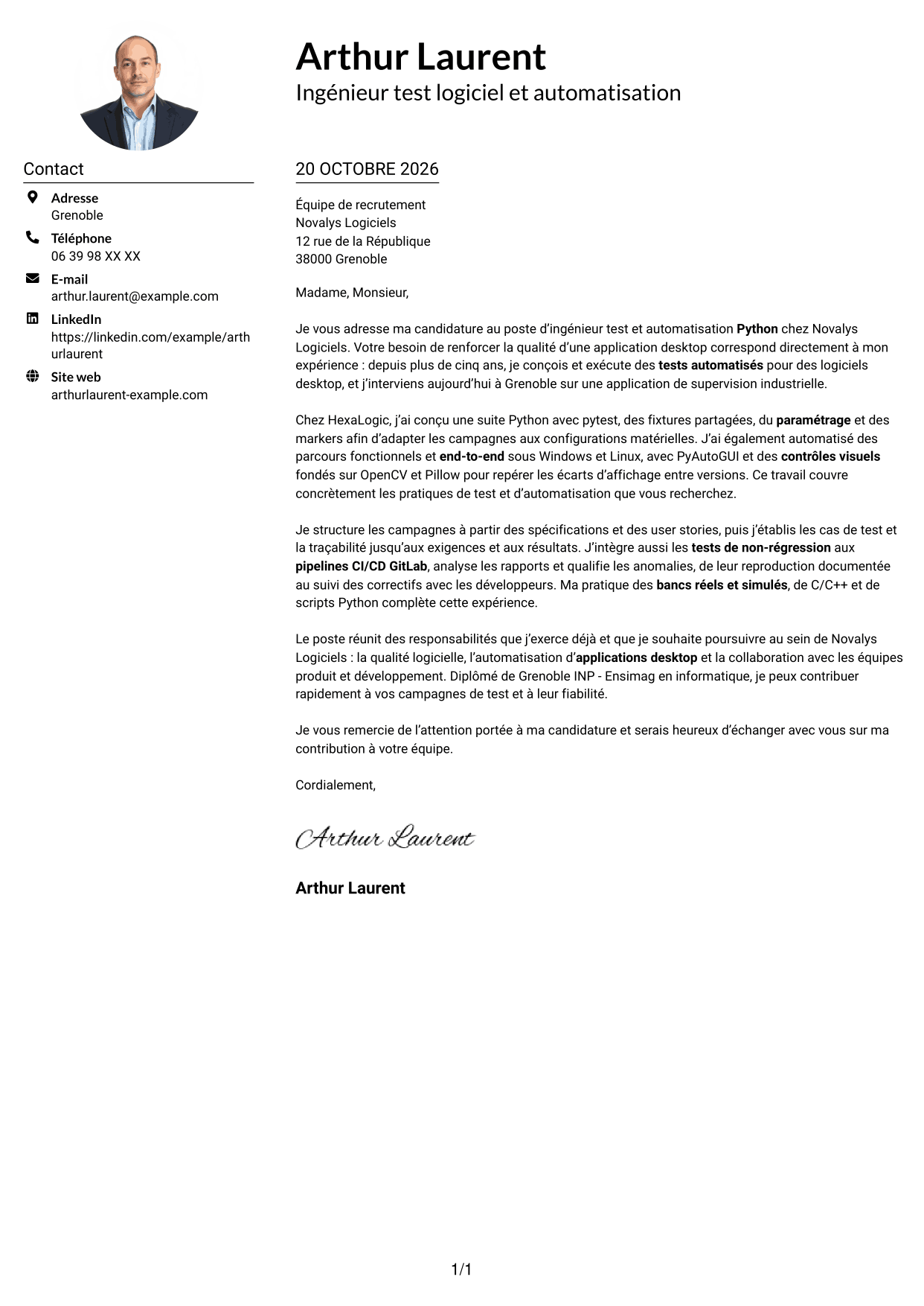 Exemple de lettre de motivation — page 1