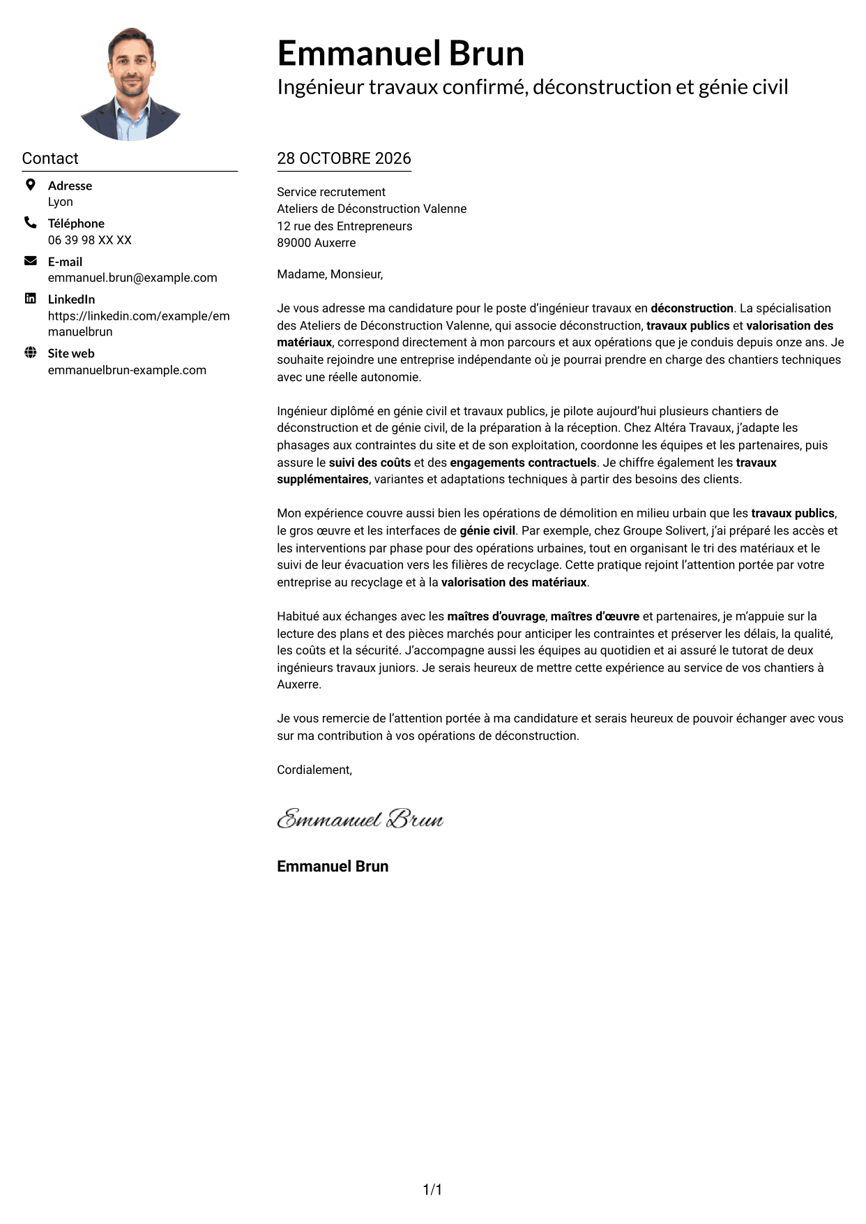 Exemple de lettre de motivation — page 1
