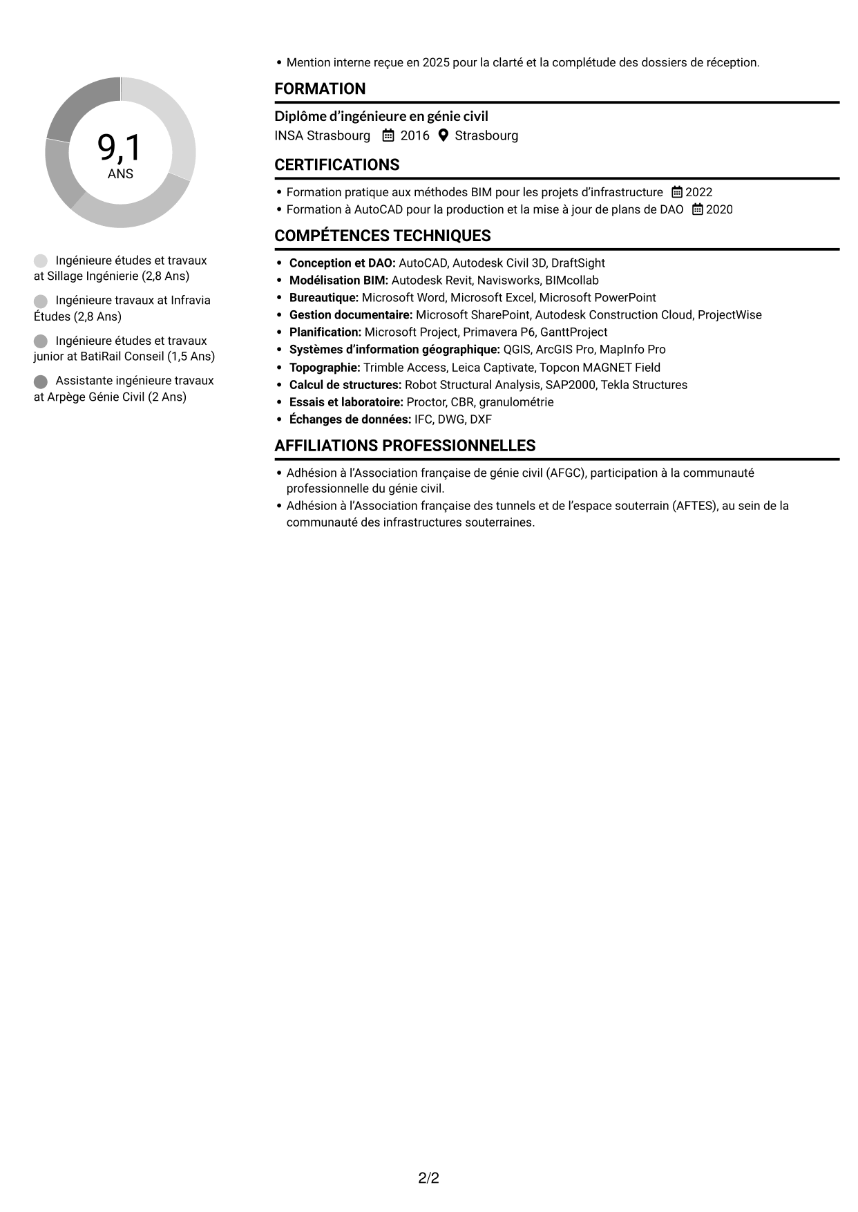 CV Compact (format sobre à deux colonnes avec photo) : Ingénieur études et travaux - Infrastructures ferroviaires, page 2
