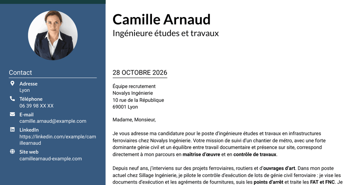 7 modèles de lettre de motivation pour Ingénieur études et travaux - Infrastructures ferroviaires, avec exemples