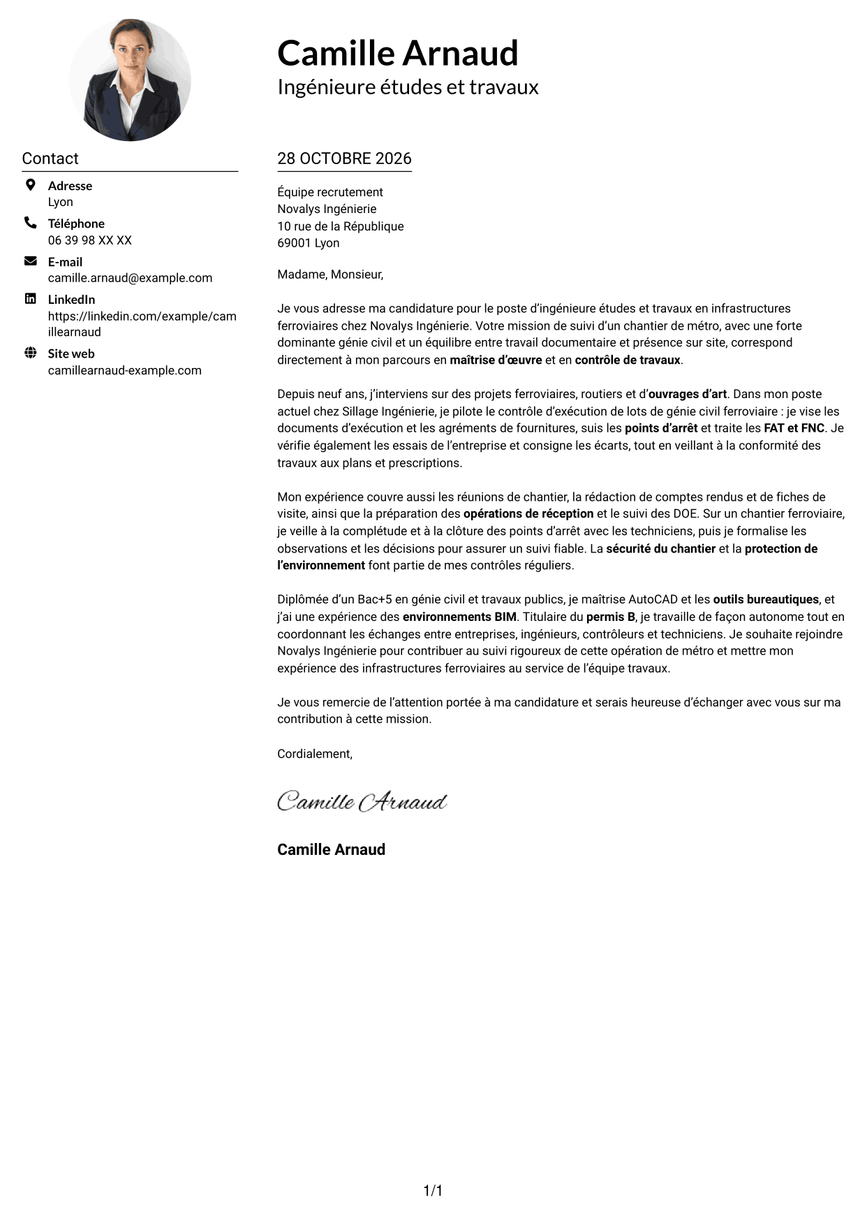 Exemple de lettre de motivation — page 1