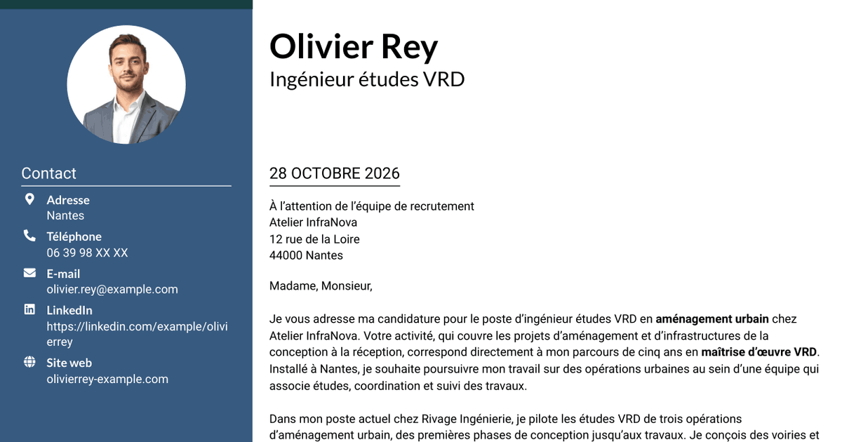 7 modèles de lettre de motivation pour Ingénieur études VRD - Aménagement urbain, avec exemples