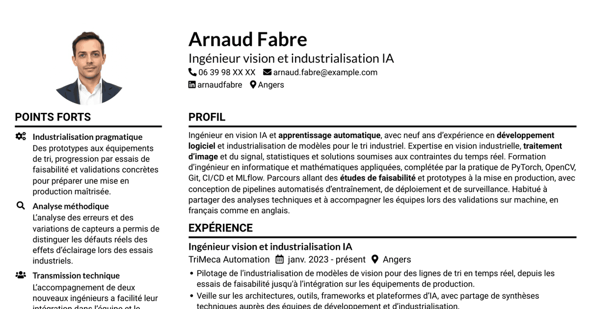 7 modèles de CV pour Ingénieur Vision IA, avec exemples