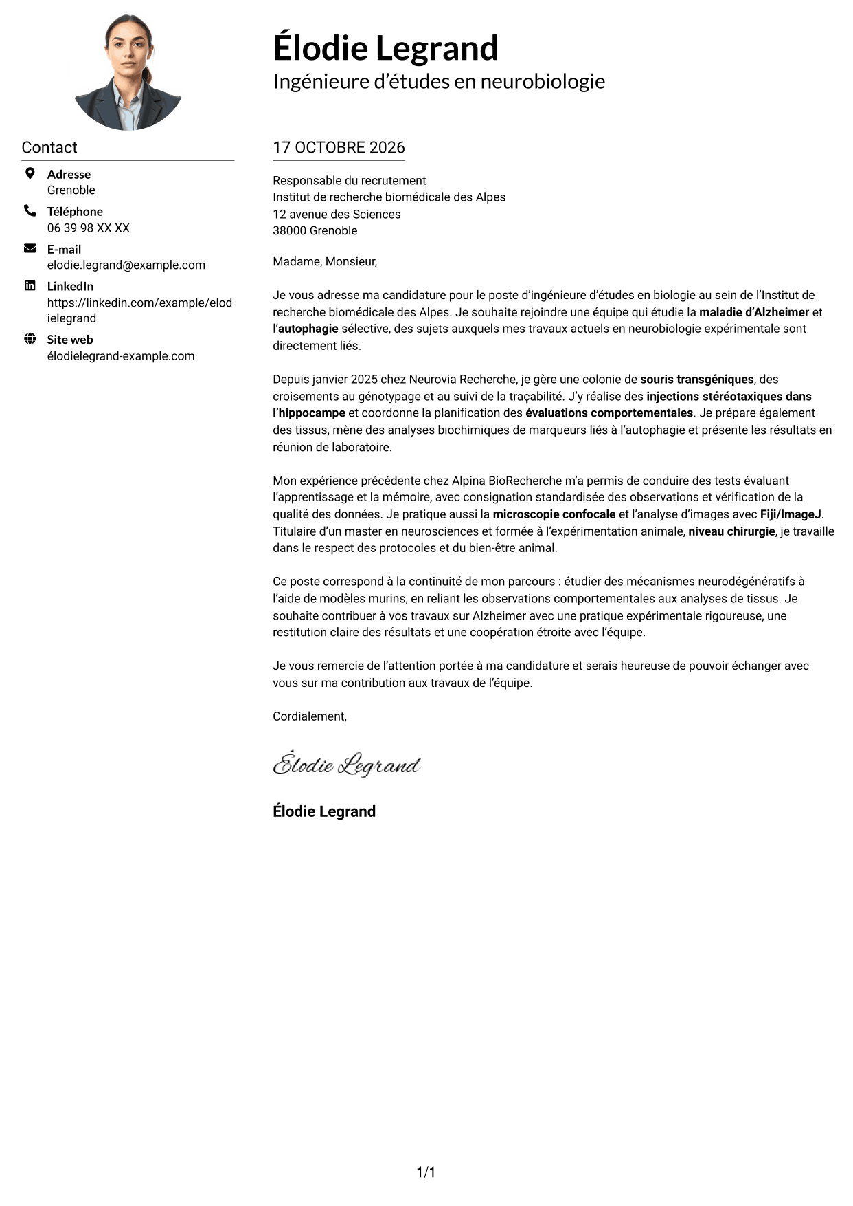 Exemple de lettre de motivation — page 1