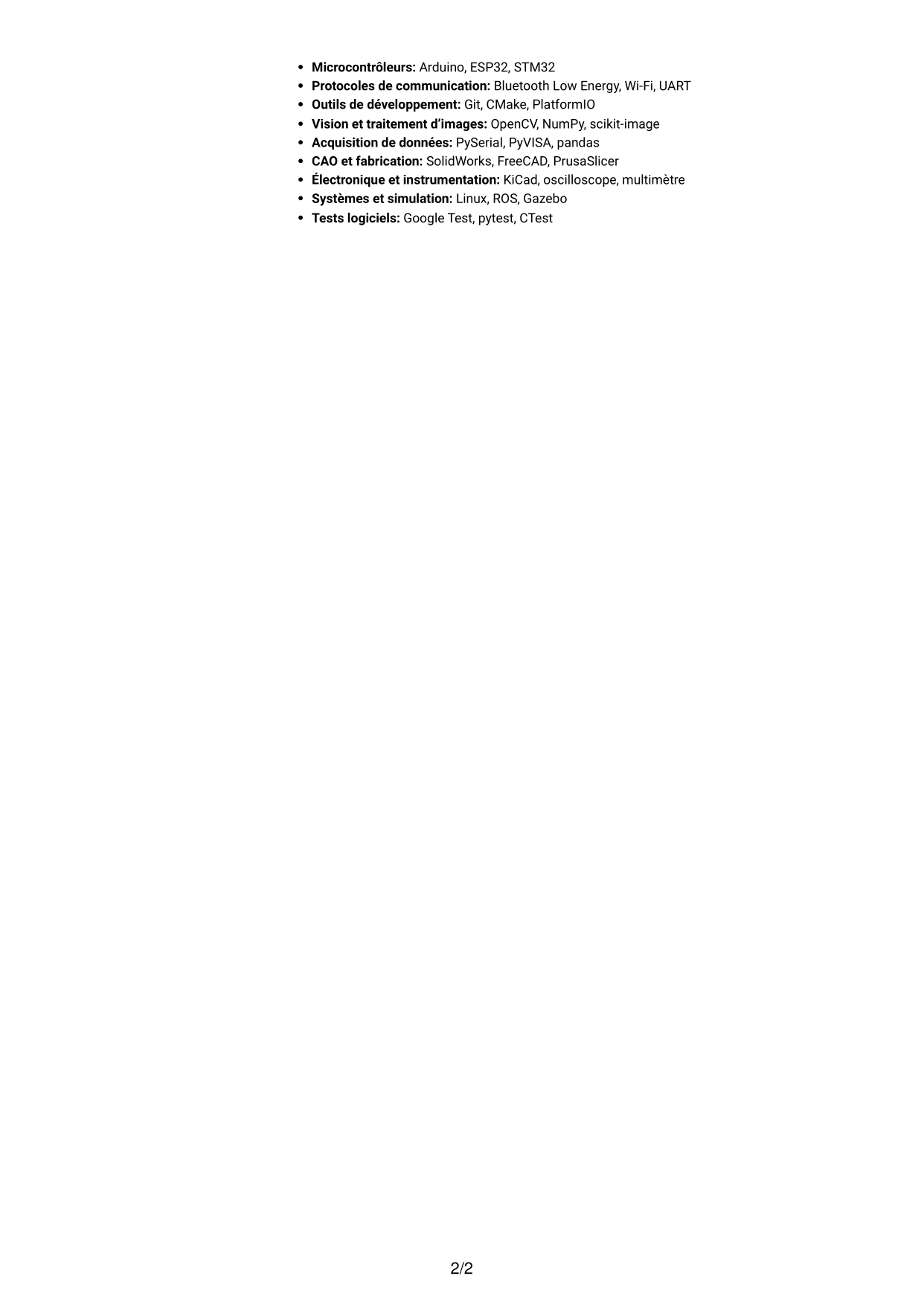CV Compact (format sobre à deux colonnes avec photo) : Ingénieure en mécatronique - Robotique en essaim et apprentissage collectif, page 2