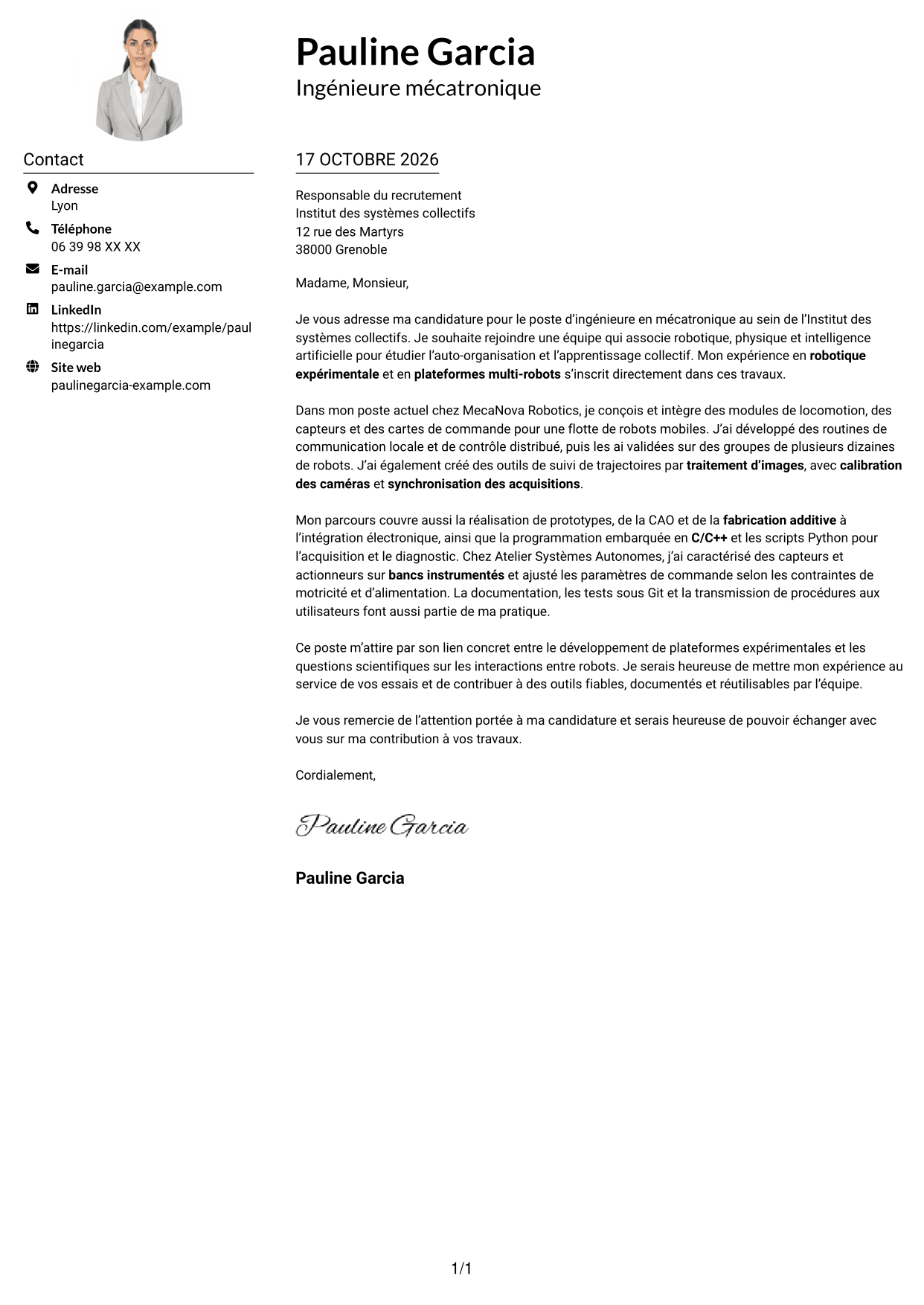 Exemple de lettre de motivation — page 1